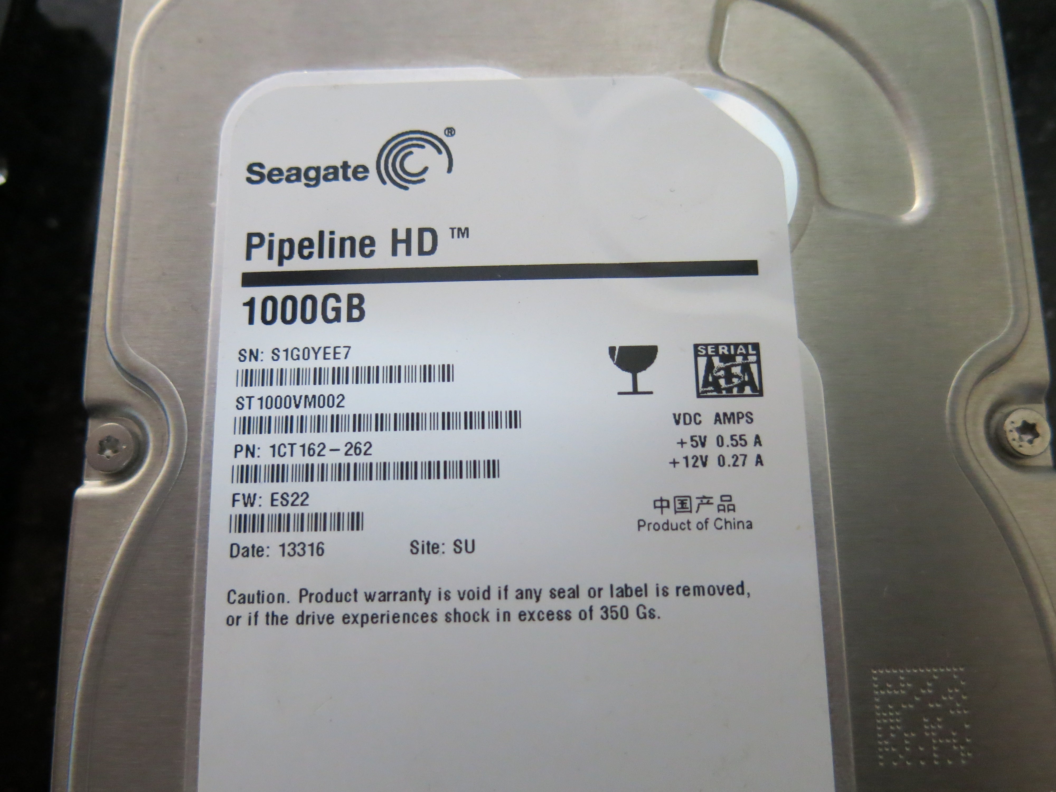 ST1000VM002 PCB : 100687658 REV C SERIAL NUMBER : S1G0YEE7 PN:1CT162-262 FW:ES22 1.TB