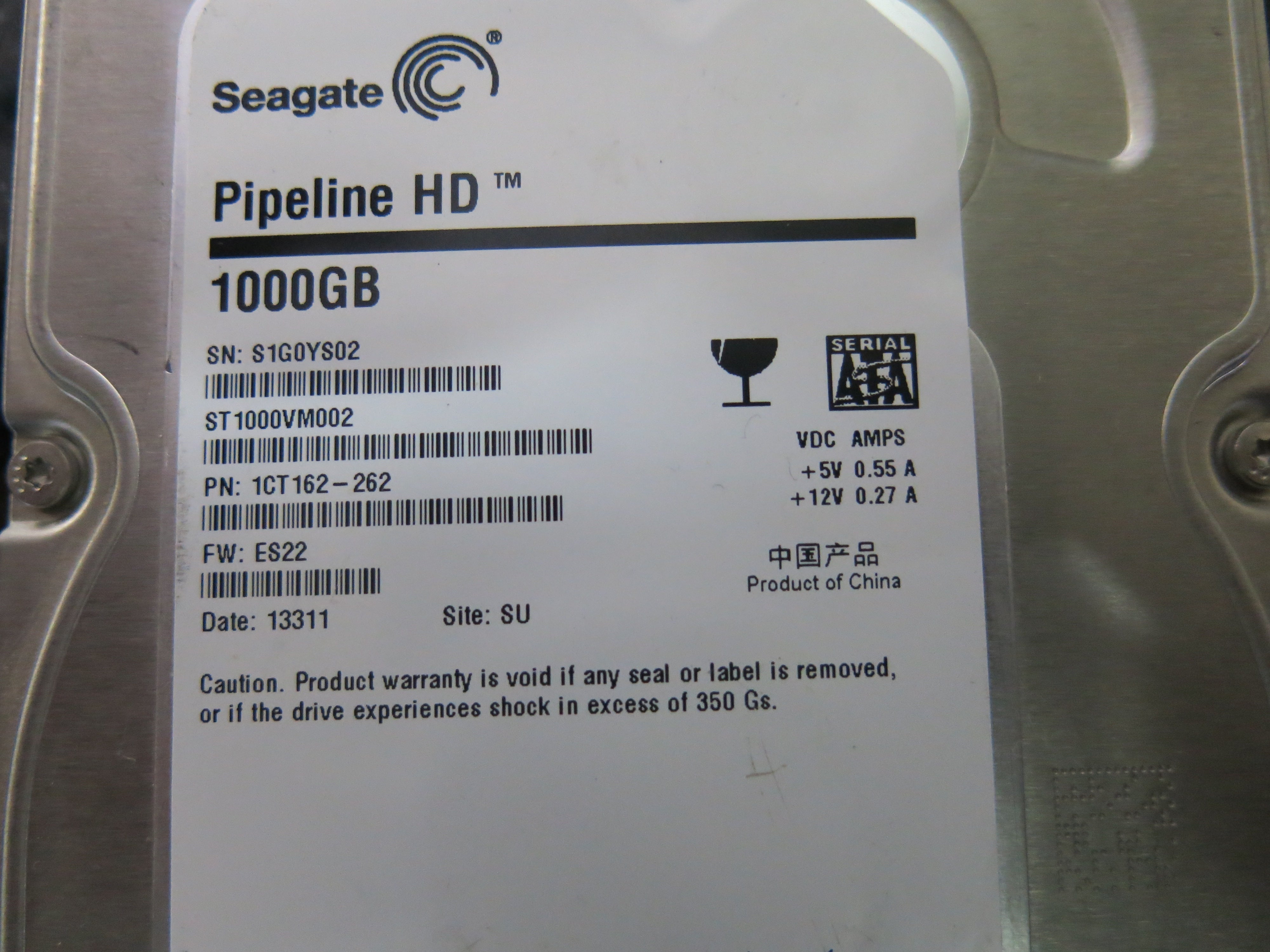 ST1000VM002 PCB : 100687658 REV C SERIAL NUMBER : S1G0YS02 PN:1CT162-262 FW:ES22 1.TB