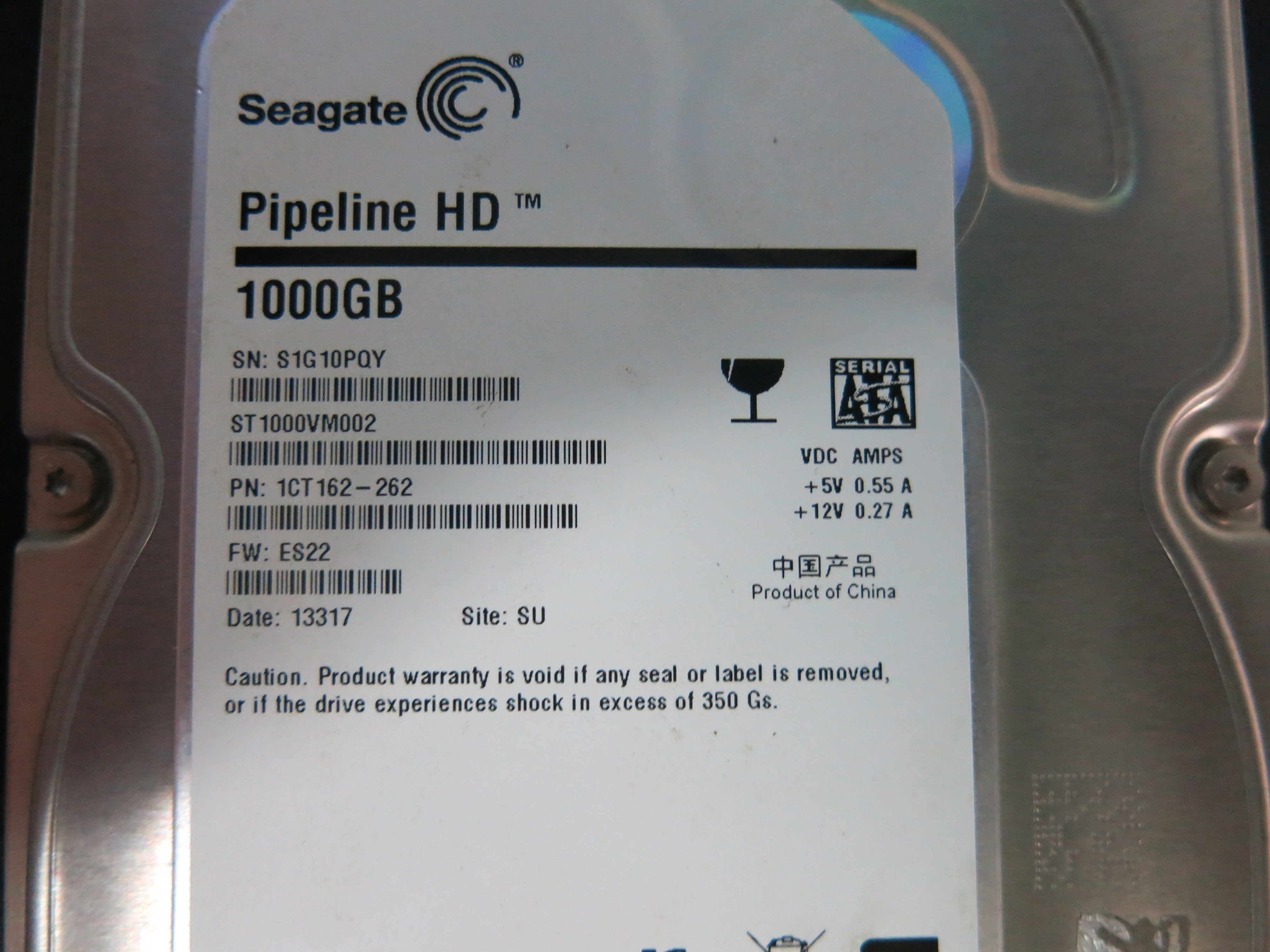 ST1000VM002 PCB: 100687658 REV C SERIAL NUMBER: S1G10PQY FW:1CT162-262 PN:1CT162-262 1TB