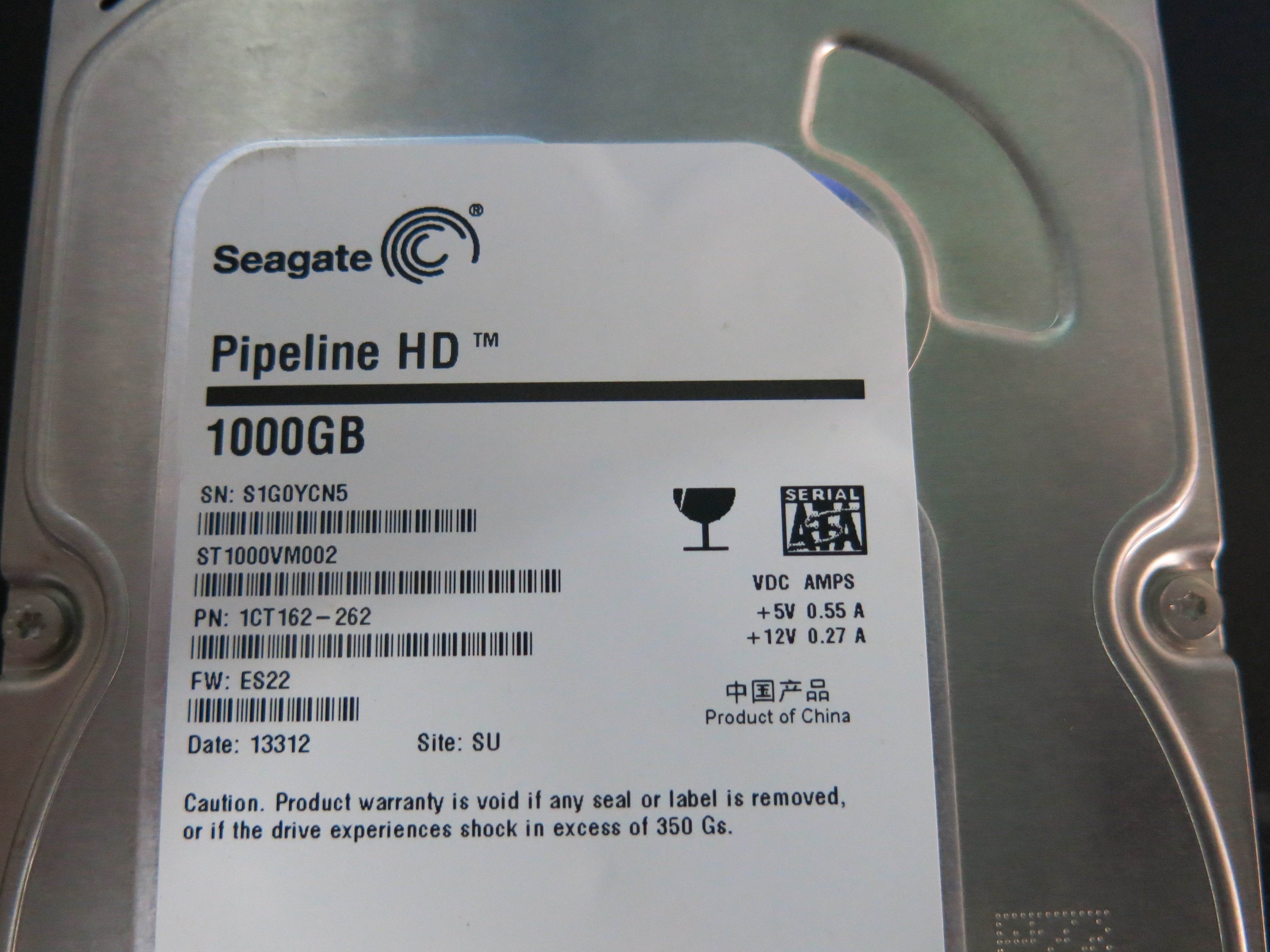 ST1000VM002,  P/N:1CT162-262,  FW:ES22,  Serial:S1G0YCN5,  1000GB 3.5,  PCB:100687658- REV C