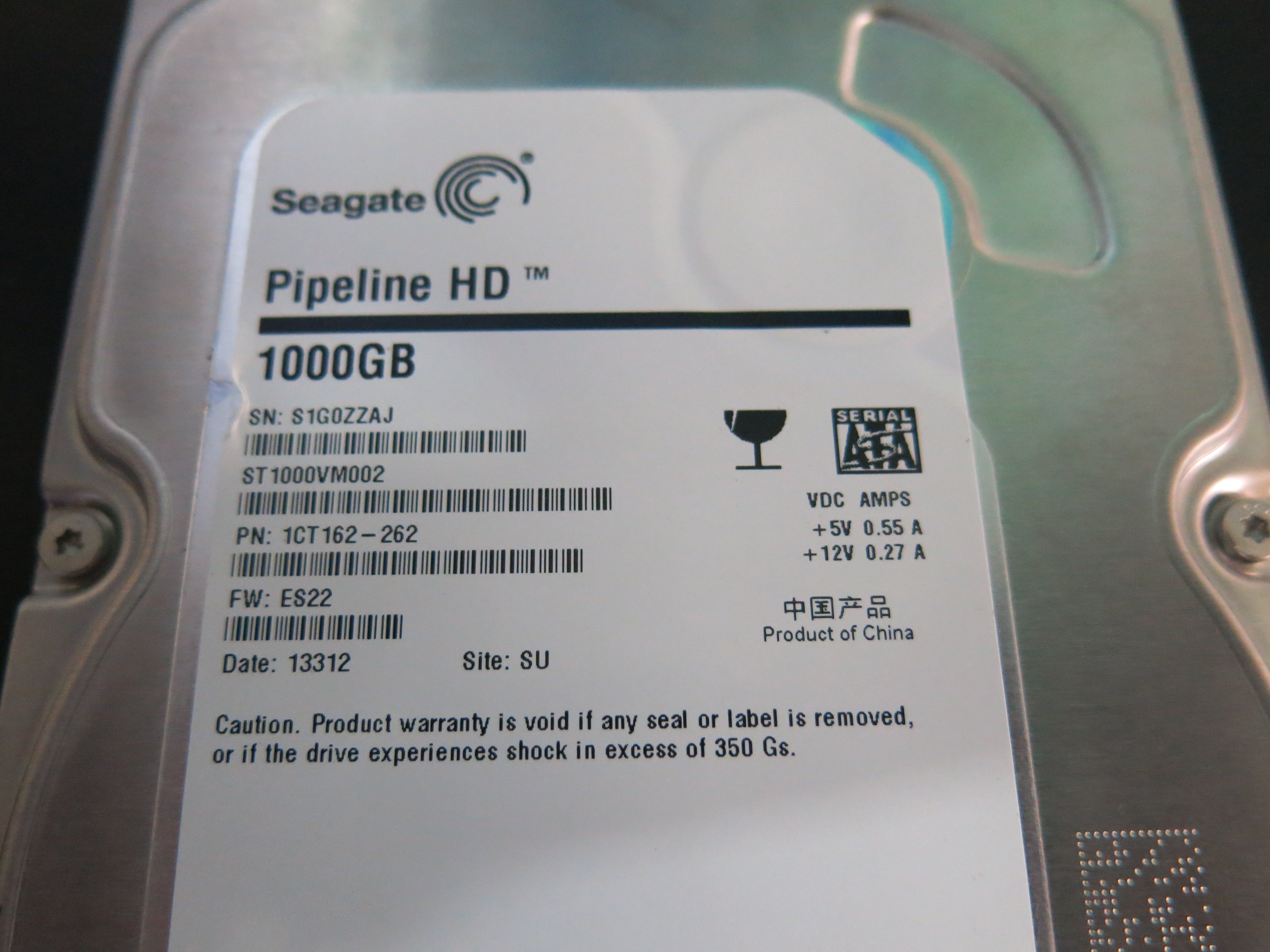 ST1000VM005,  P/N:1CT162-262,  FW:ES22,  Serial:S1G0ZZAJ,  1000GB 3.5,  PCB: 100687658- REV C
