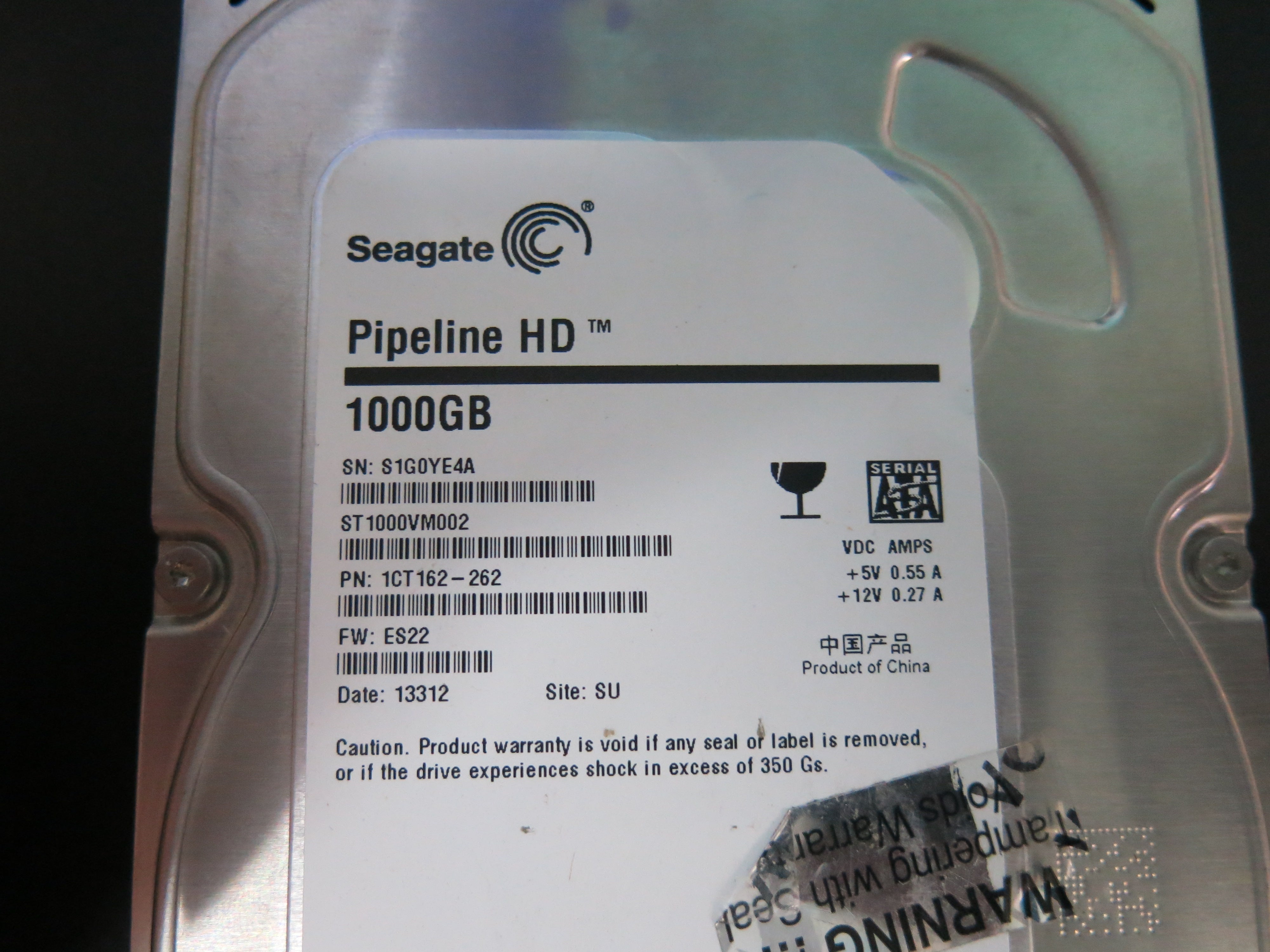ST100VM002 PCB : 100687658 REV C SERIAL NUMBER : S1G0YE4A PN:1CT162-262 FW:ES22 1.TB