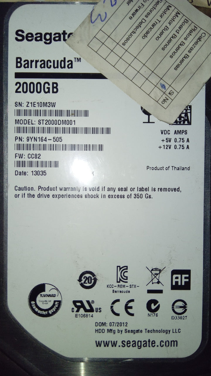ST2000DM001    PCB : 100664987 REV B  SERIAL NUMBER : Z1E10M3W FW:9YN164-505 2TB
