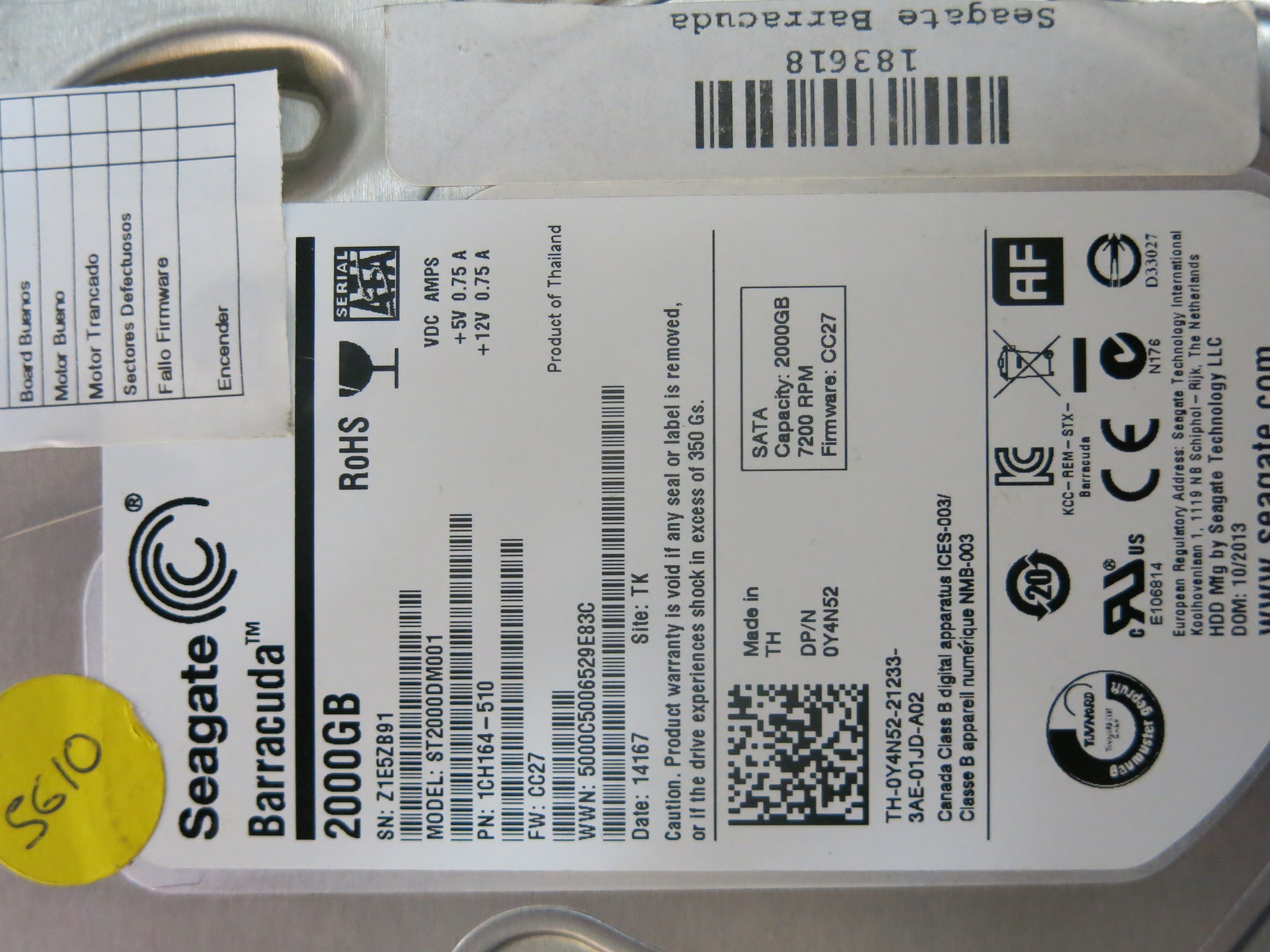 ST2000DM001 PCB : 100717520 REV B SERIAL NUMBER : Z1E5ZB91
