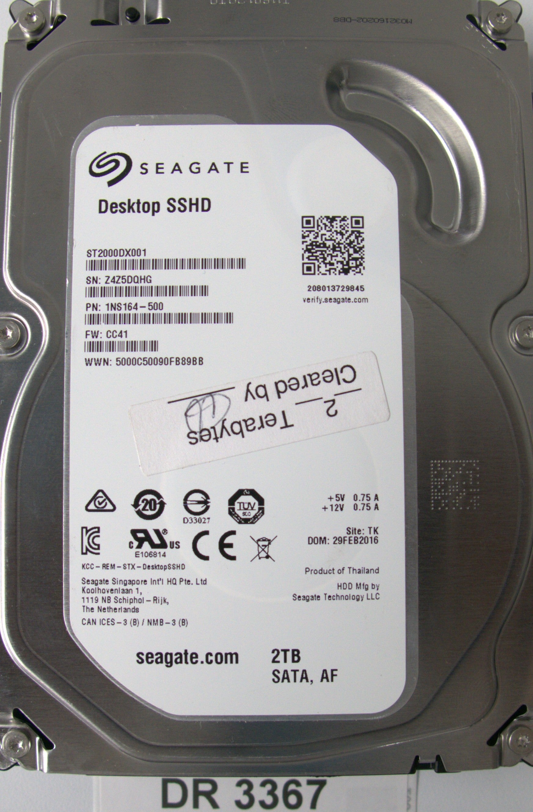 Model: ST2000DX001, P/N: 1NS164-500, FW: CC41, Serial: Z4Z5DQHG, 2TB 3.5, PCB: 100731495 REV B