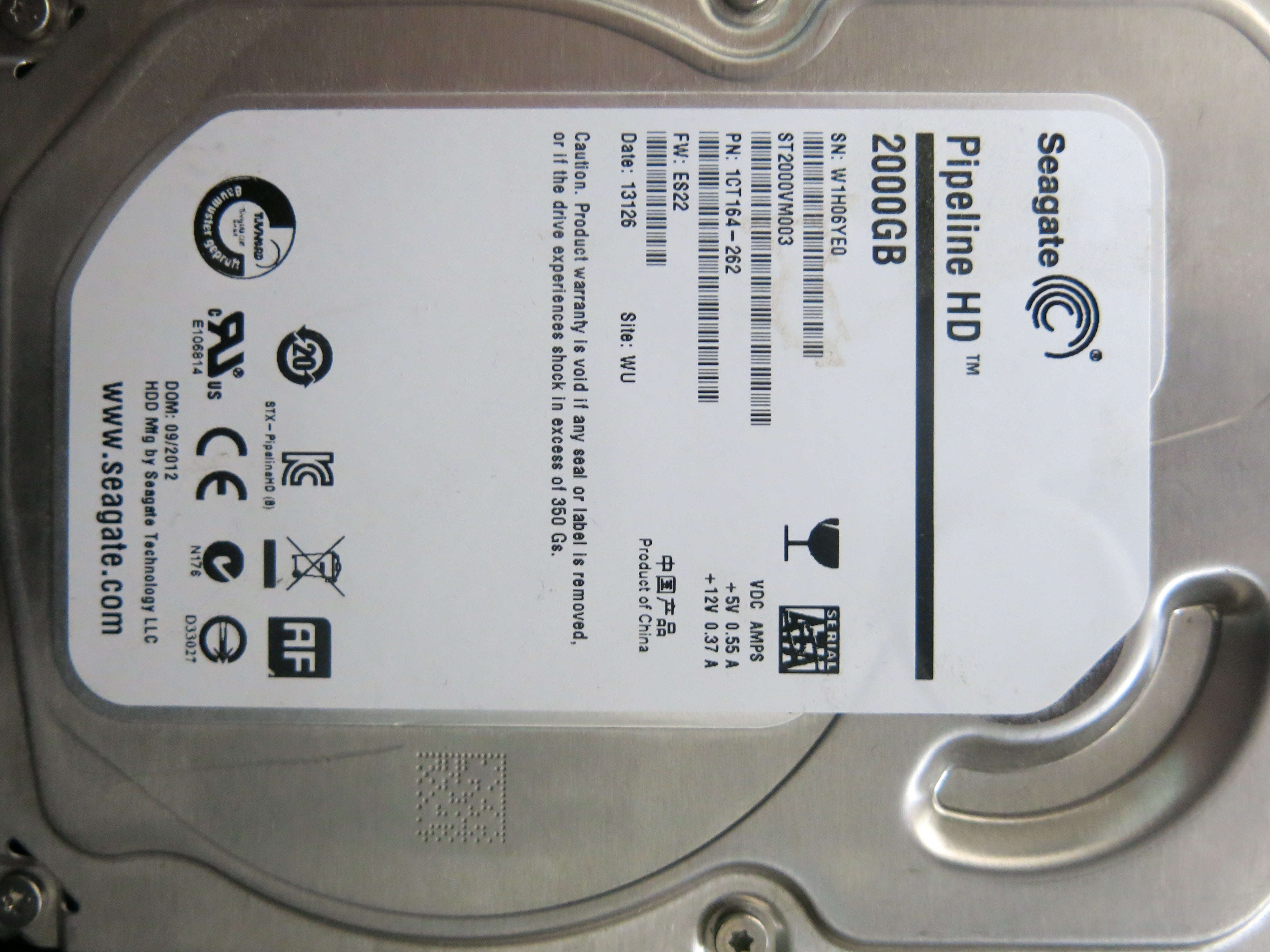 ST2000VM003 PCB : 100687658 REV C SERIAL NUMBER : W1H06YE0 PN:1CT164-262 FW:ES22 2.TB