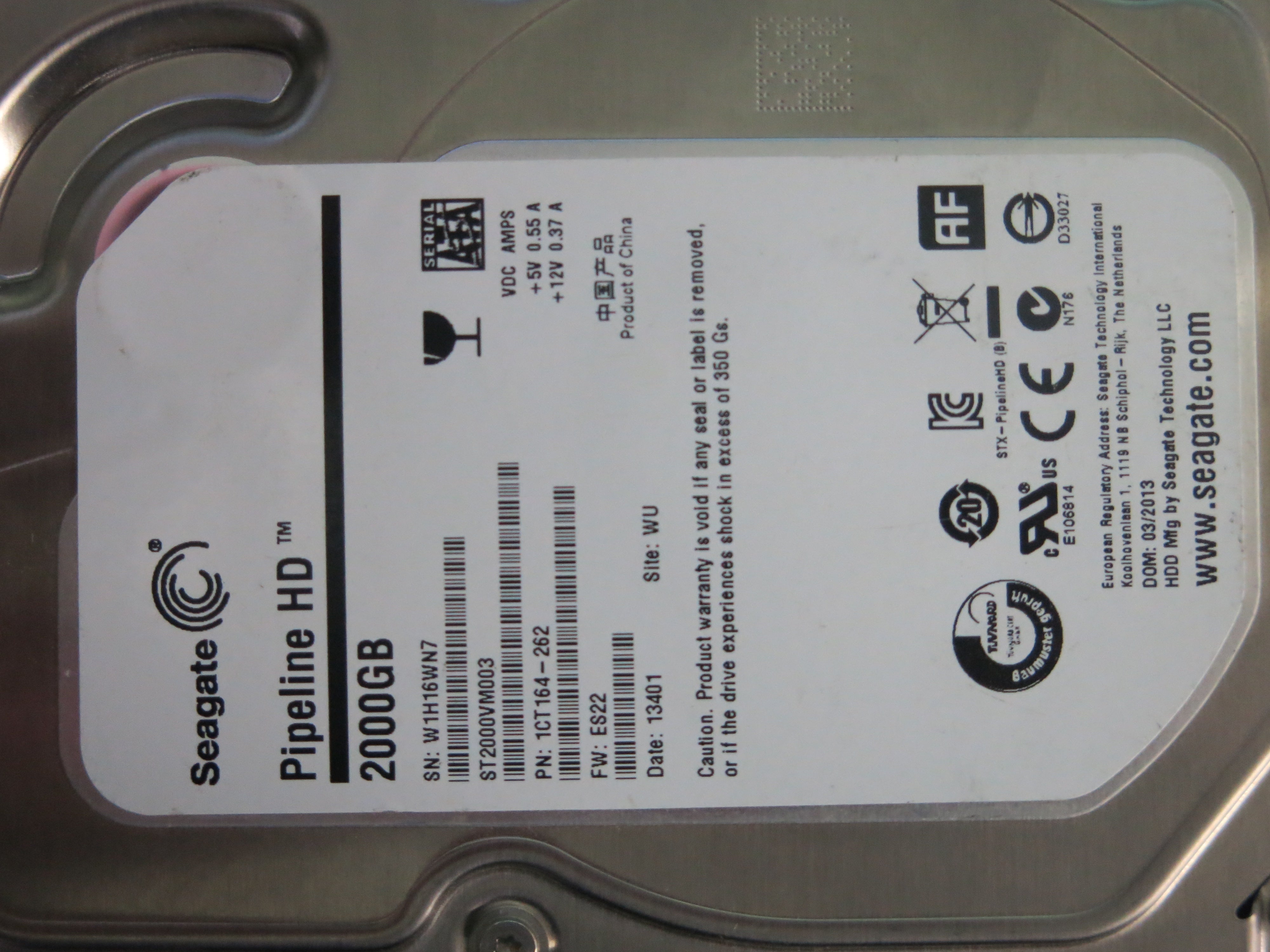 ST2000VM003 PCB : 100687658 REV C  SERIAL NUMBER : W1H16WN7 PN:1CT164-262 FW:ES22 2.TB