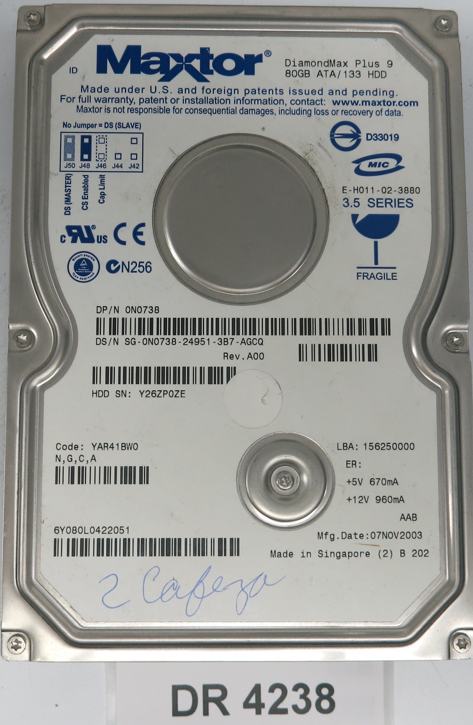 ST3160215SCE,  Serial:5RX1MH4X,  80GB 3.5,  PCB:100422559- REV C