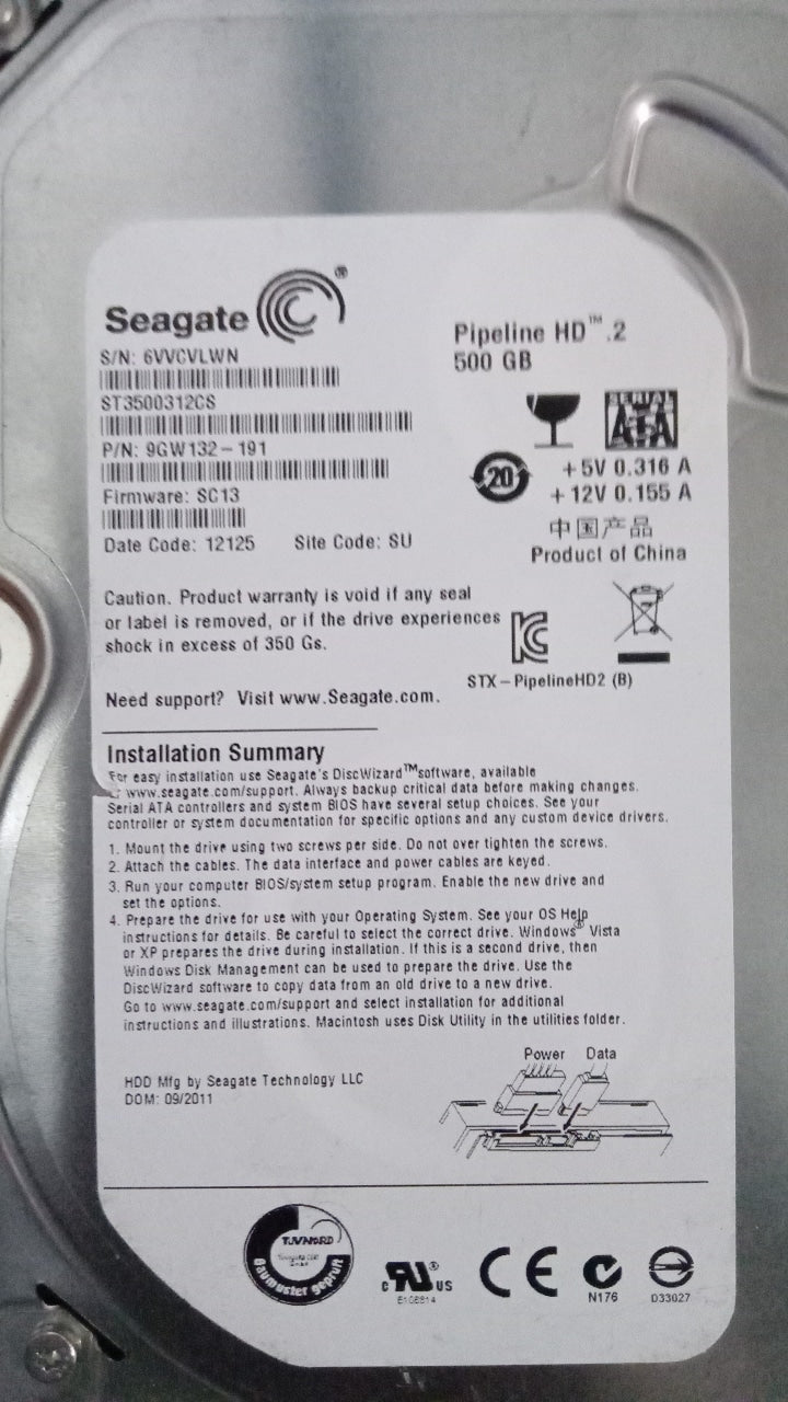 ST3500312CS PCB : 100535704 REV C  SERIAL NUMBER : 6VVCVLWN FW:SC13 500GB