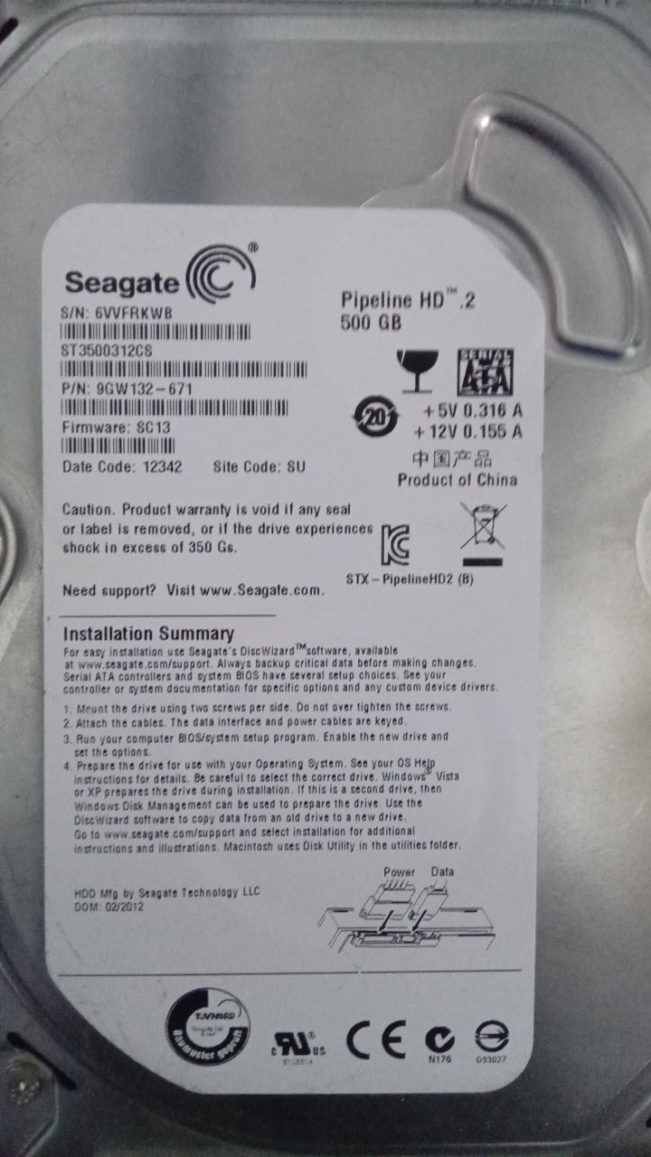 ST3500312CS PCB : 100535704 REV C  SERIAL NUMBER : 6VVFRKWB FW:SC13  500GB