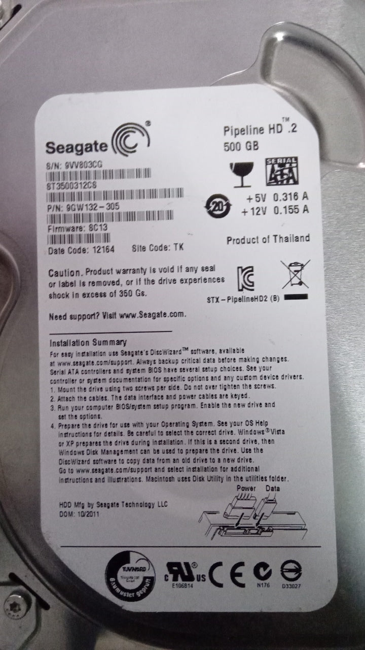 ST3500312CS PCB : 100535704 REV C  SERIAL NUMBER : 9VV803CG 500GB WF:9GW132-305