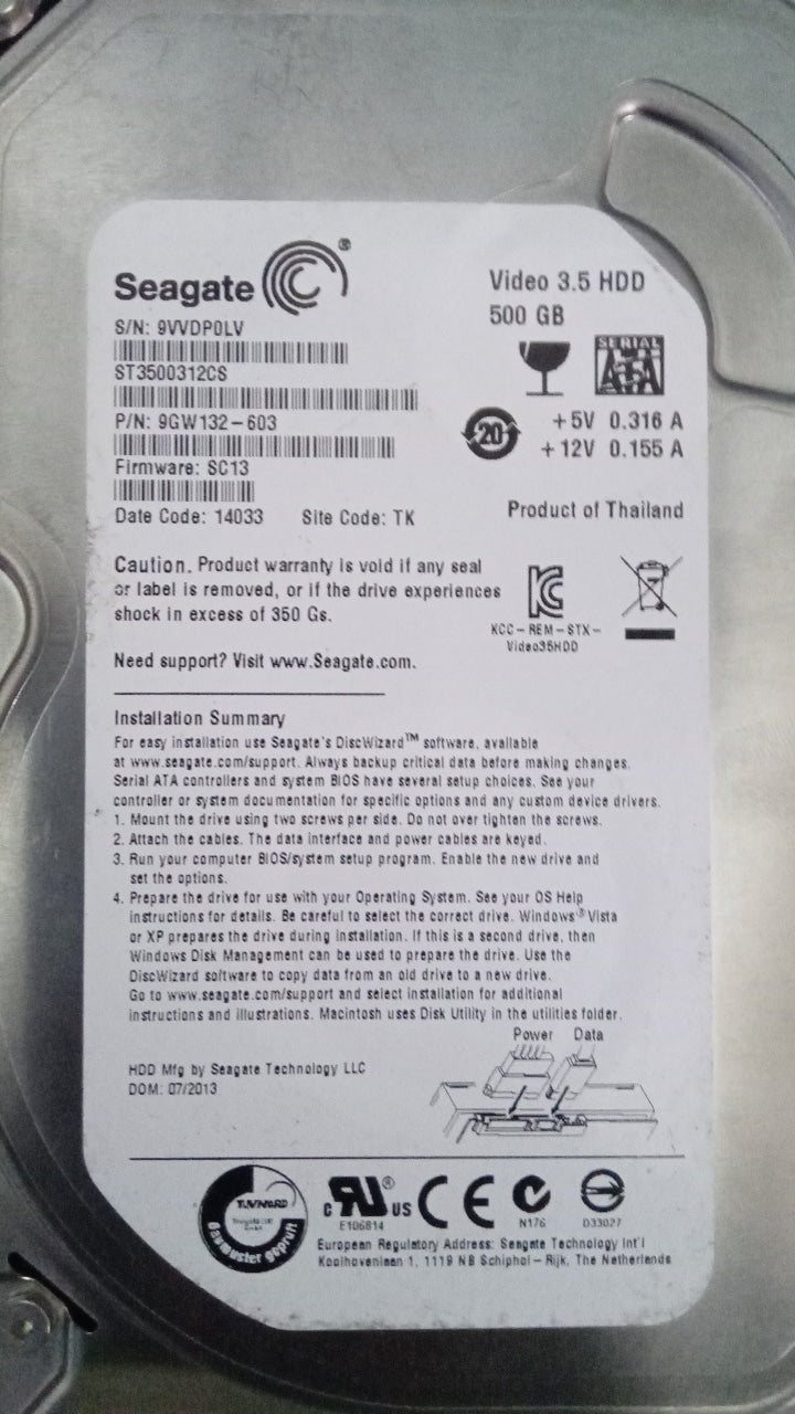 MODEL :  ST3500312CS PCB : 100558240  SERIAL NUMBER : 9VVDP0LV