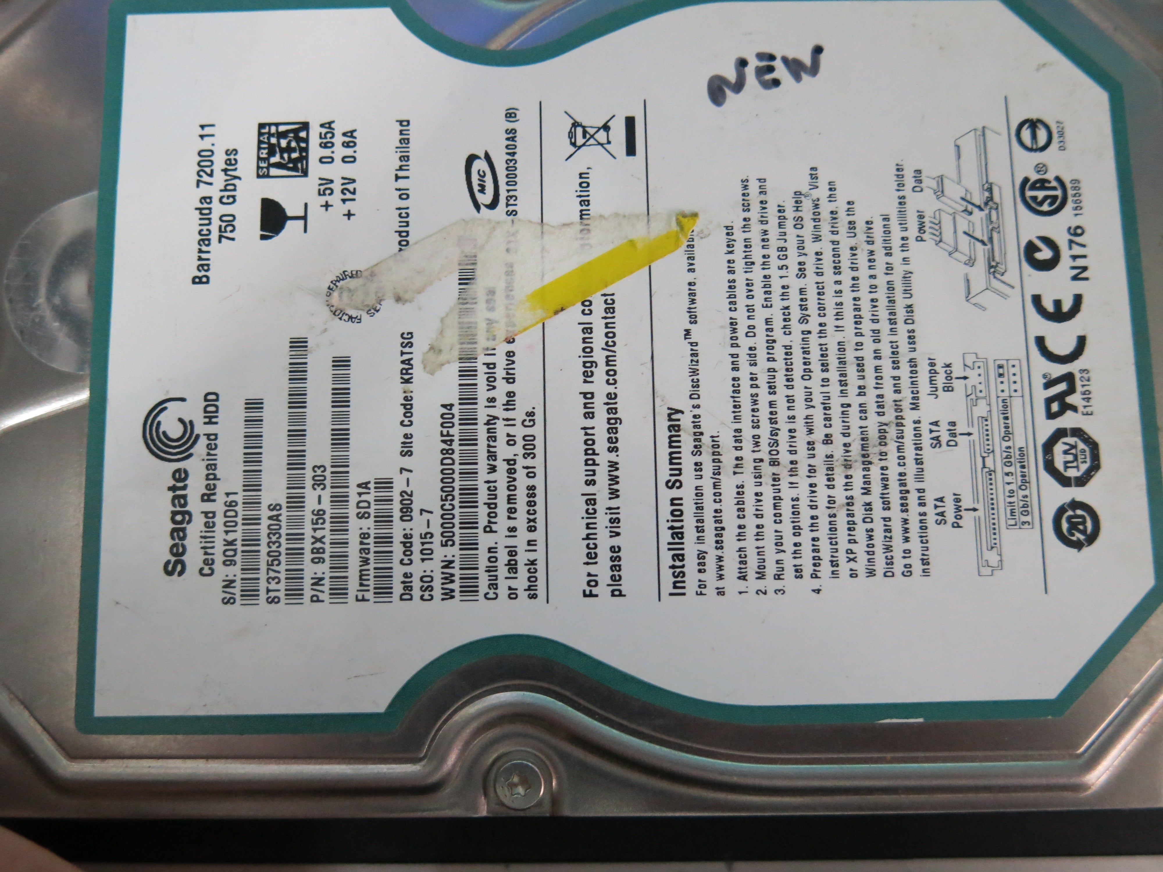 ST3750330AS PCB : 10046824 REV C SERIAL NUMBER : 9QK10D61 FW:SD1A PN:9BX156-303 750GB