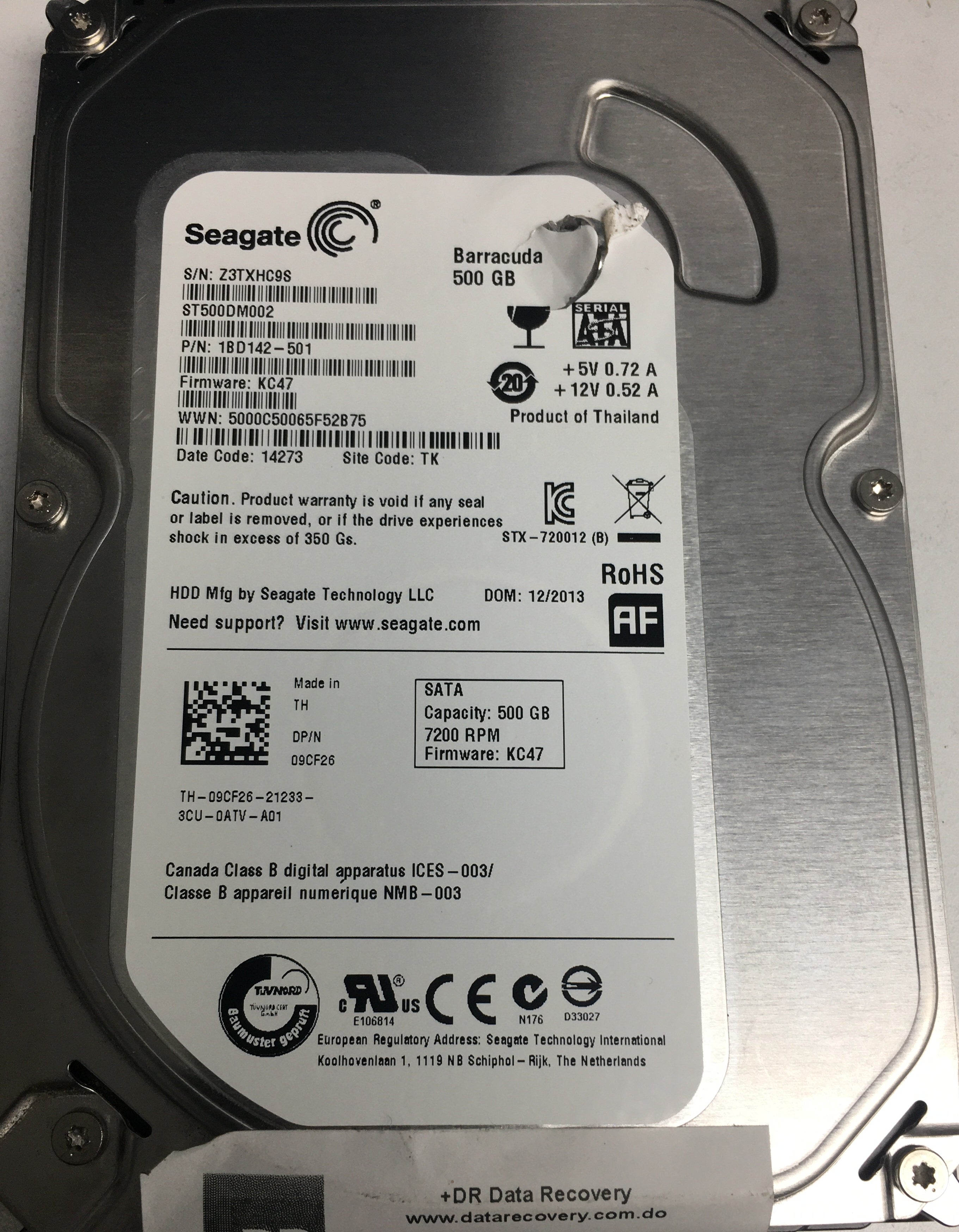 ST500DM002 P/N: 18D142-501 FW: KC47 Serial: Z3TXHC9S 500GB 3.5 PCB: 100535704 REV A