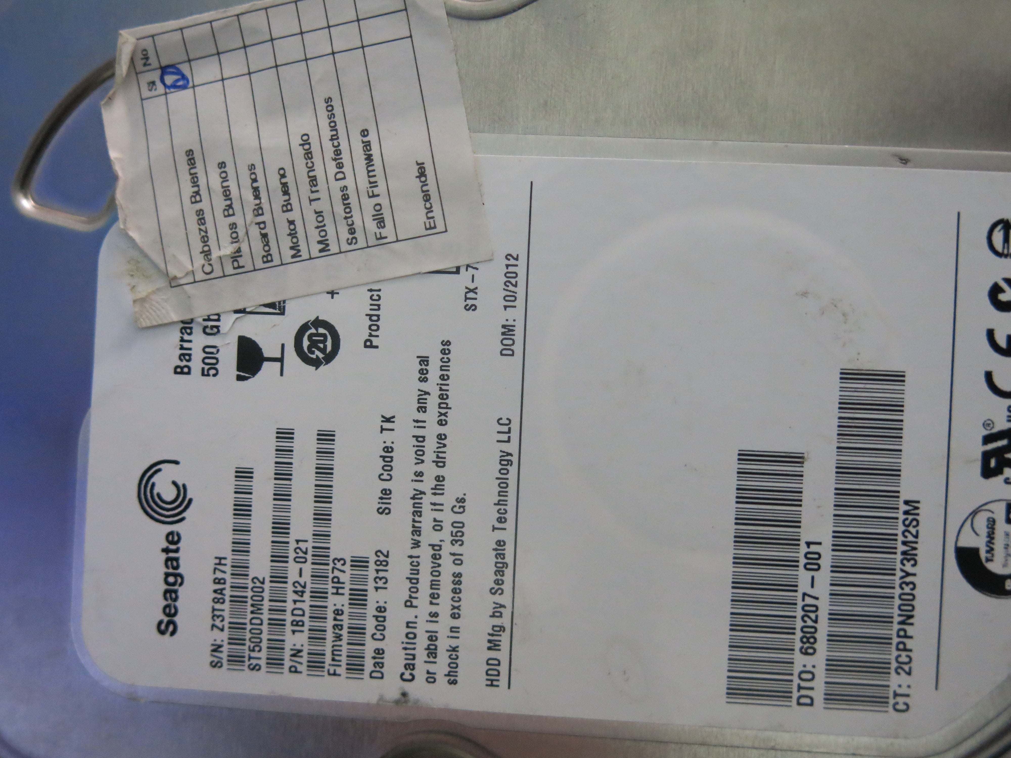 ST500DM002,  P/N:1BD142-021,  FW:HP73,  Serial:Z3T8AB7H,  500GB 3.5,  PCB:100535704- REV C