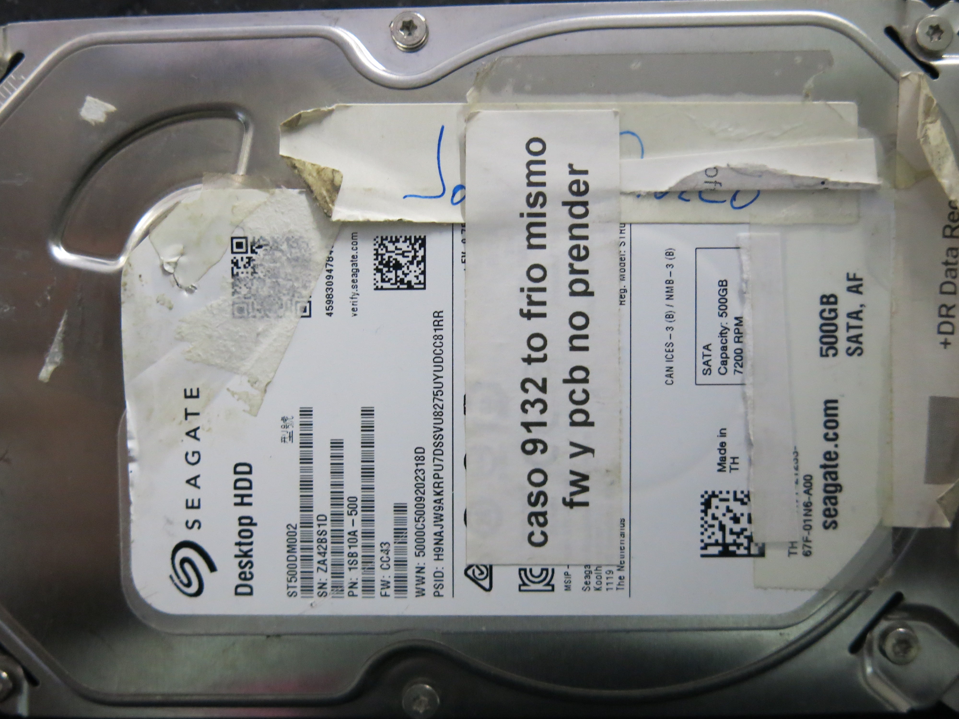 ST500DM002,  Serial:ZA42BS1D,  500GB 3.5,  PCB:100774000- REV A