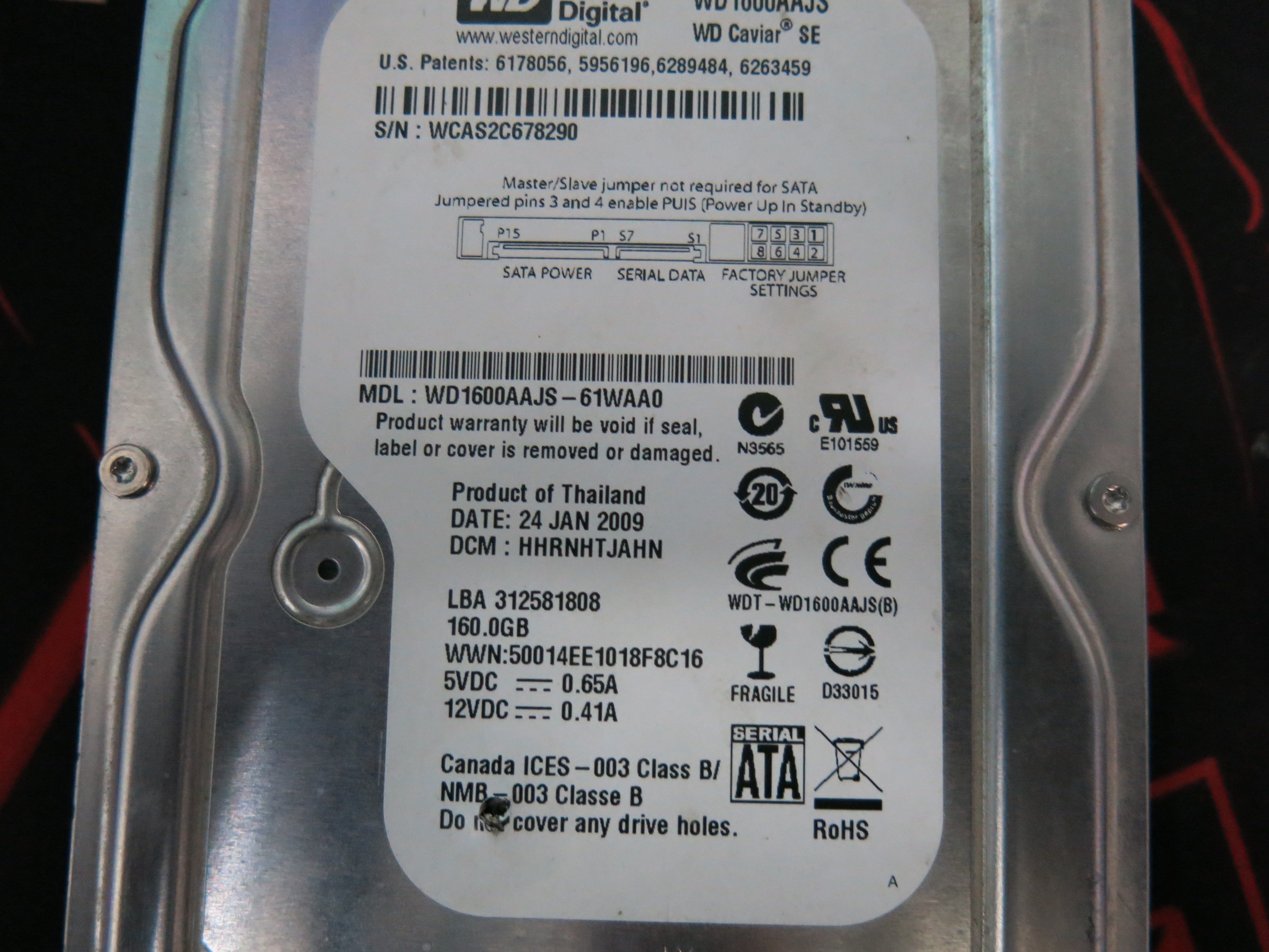 MODEL: WCAS2C678290 PCB: E222034 94V-0 SERIAL NUMBER: WCAS2C678290
