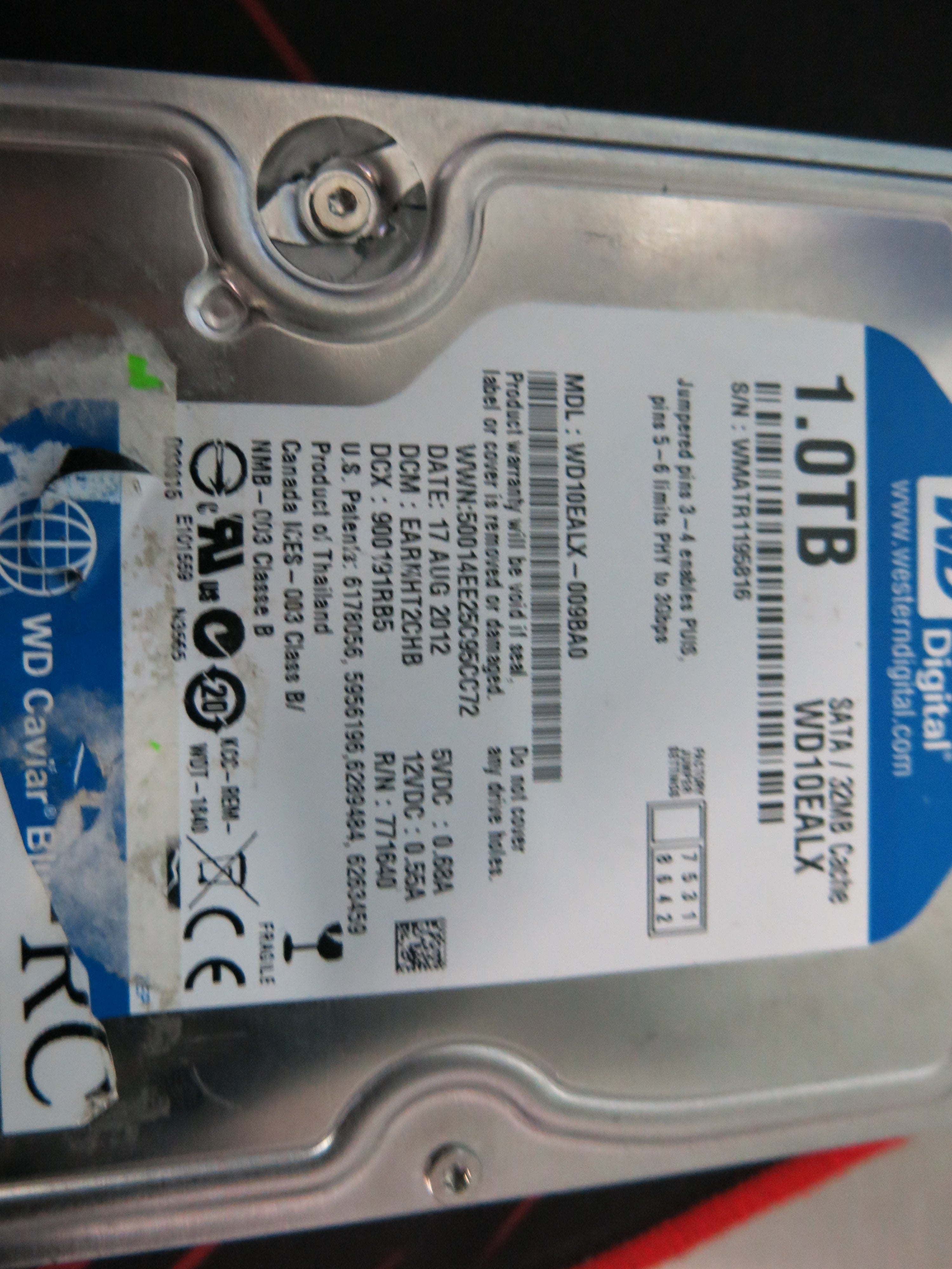 WD10EALX-009BA0 PCB: 2060-771640-003 SERIAL NUMBER: WMATR1195816 1.TB
