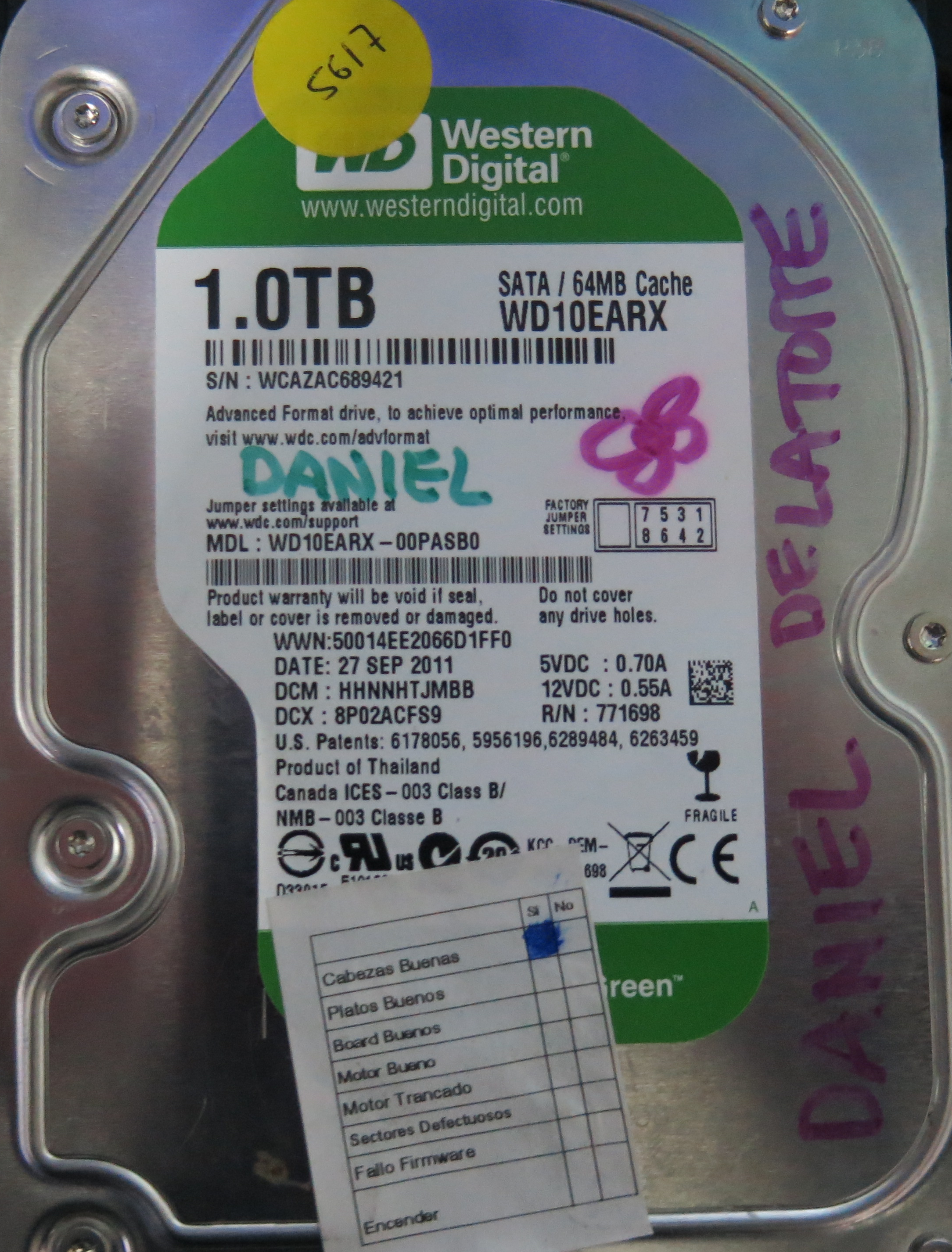 WD10EARX-00PASB0 PCB: 2060-771698-004 SERIAL NUMBER: WCAZAC689421 1.TB