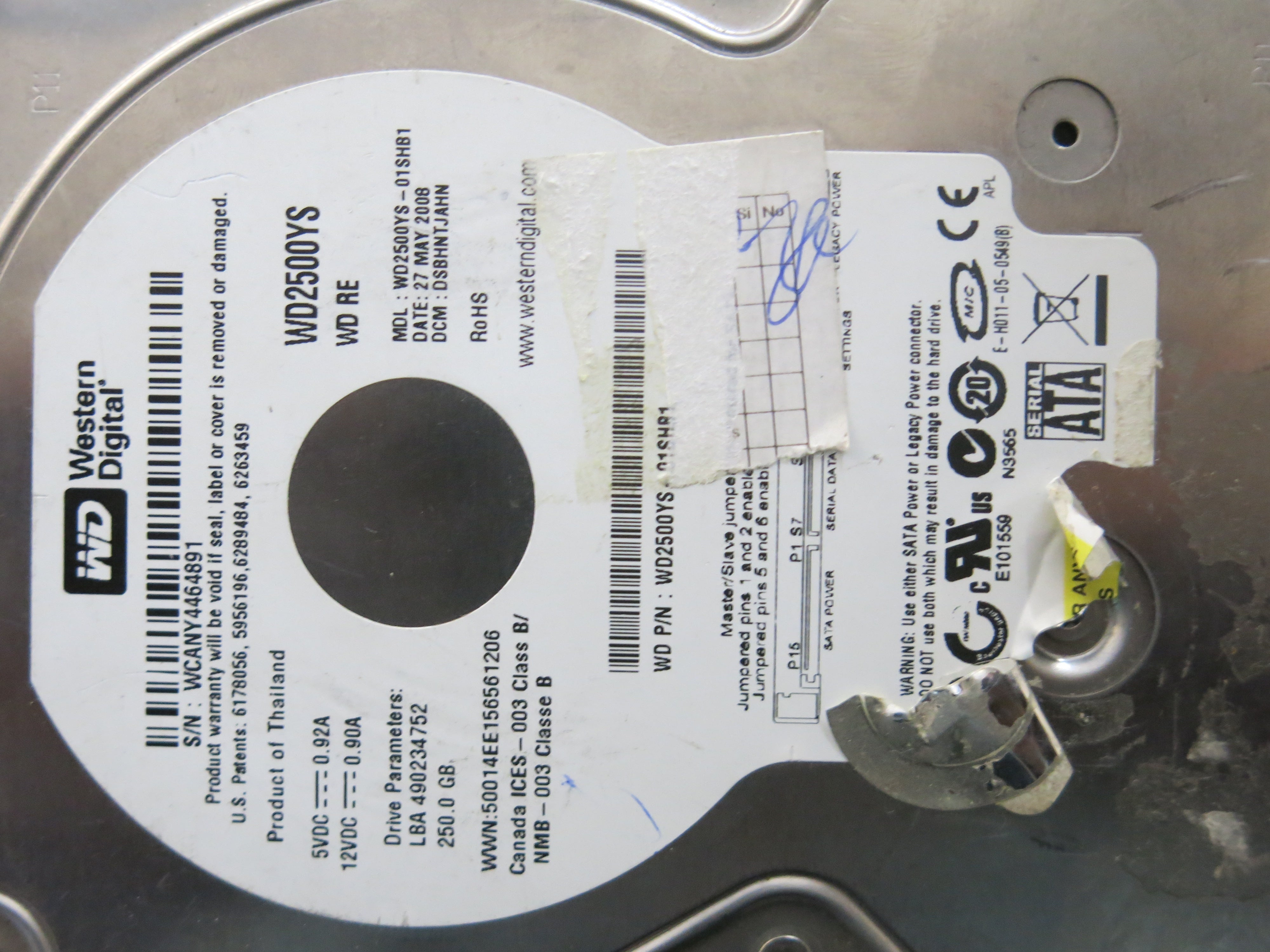 WD2500YS- 01SHB1 PCB : 2060-701335-005 REV A SERIAL NUMBER : WMAM9YF97137 250GB
