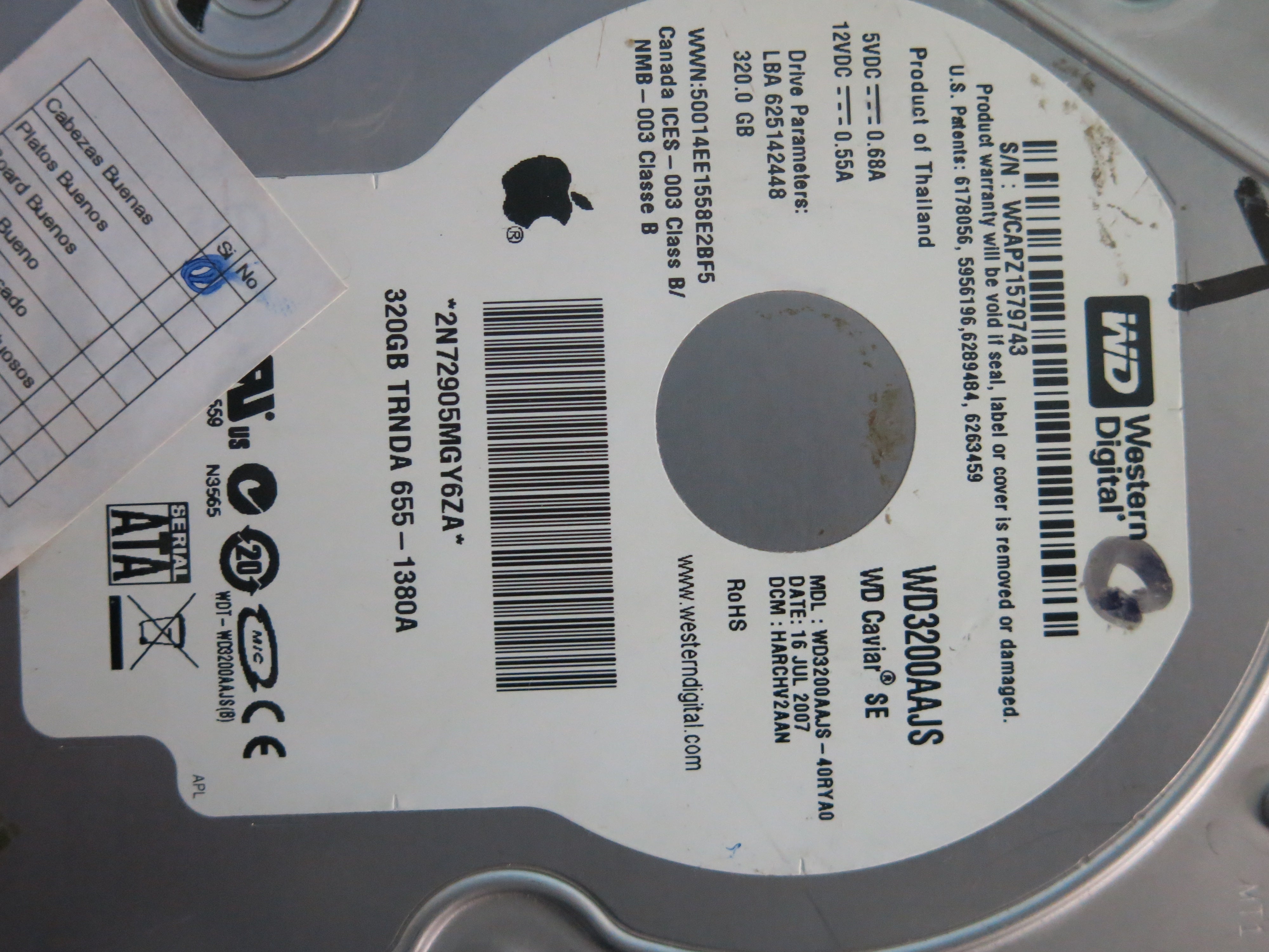WD3200AAJS-40RYA0 PCB : 2060-701444-004 SERIAL NUMBER : WCAPZ1579743 320GB