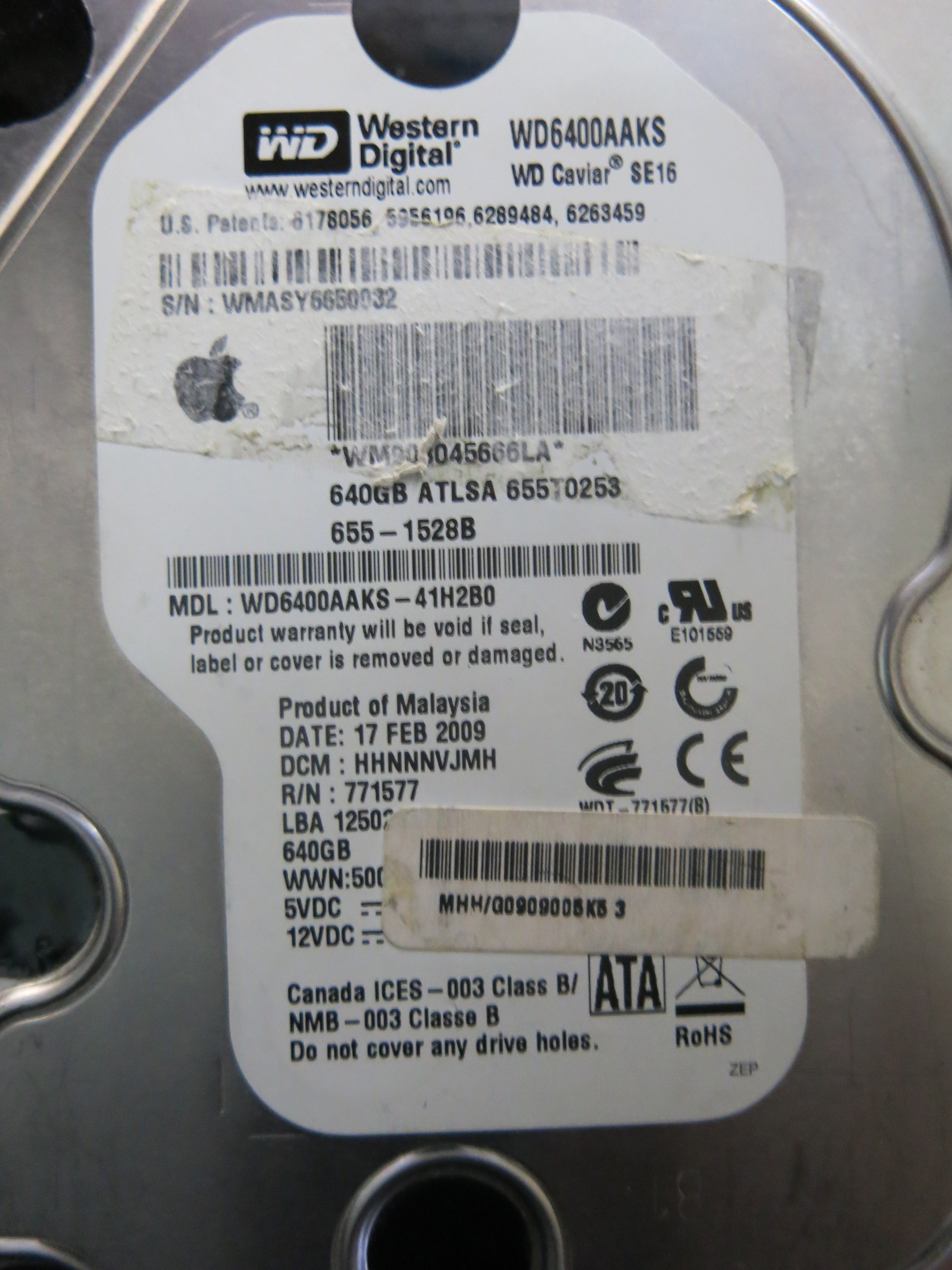WD6400AAKS'41H2B0,  Serial:WMASY6650032,  640GB 3.5,  PCB:2060-771577-001- REV A