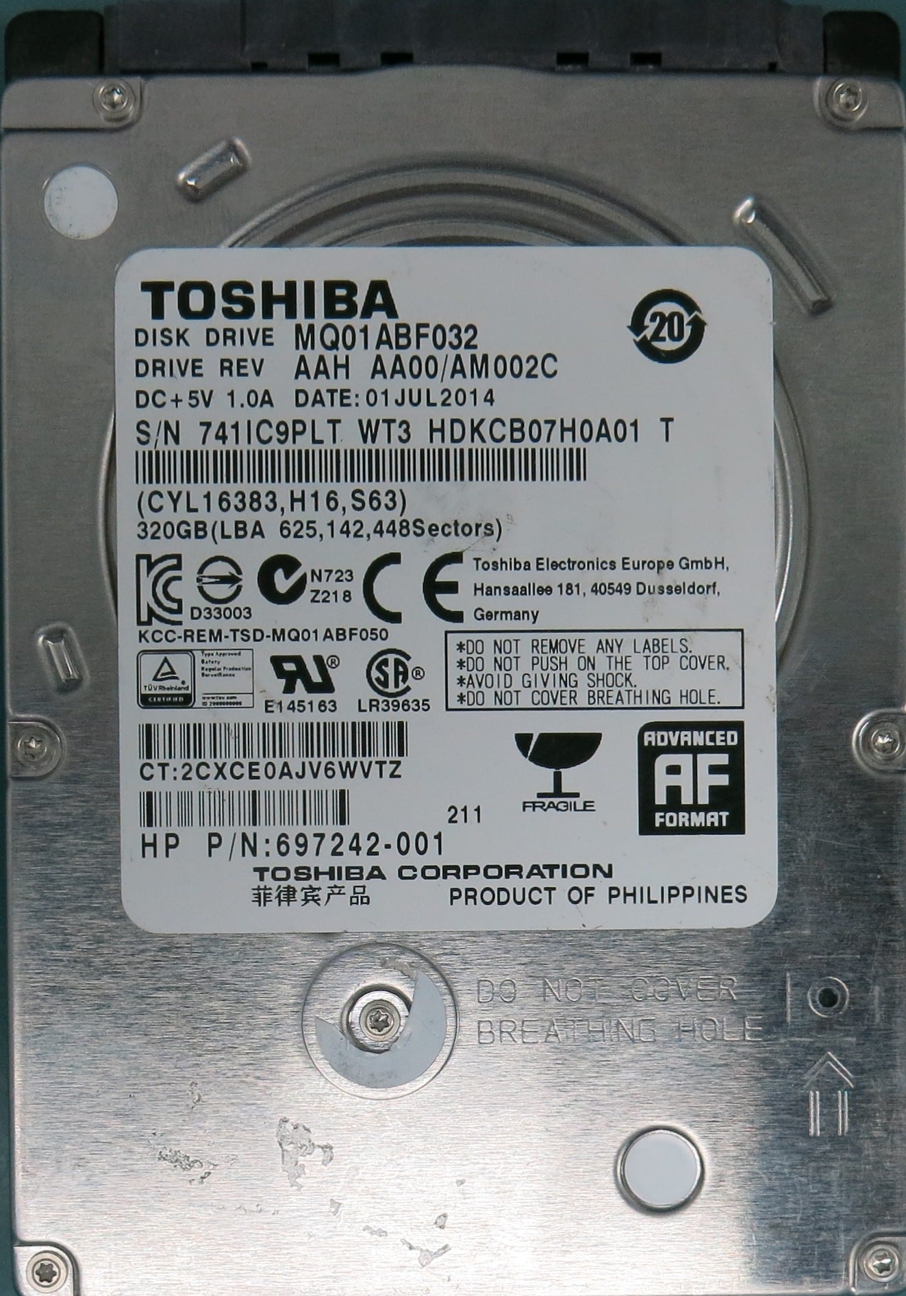 DISK DRIVE MQ01ABF032  DRIVE REV AAH AA00/AM002C  320GB 2.5  PCB: G003235C