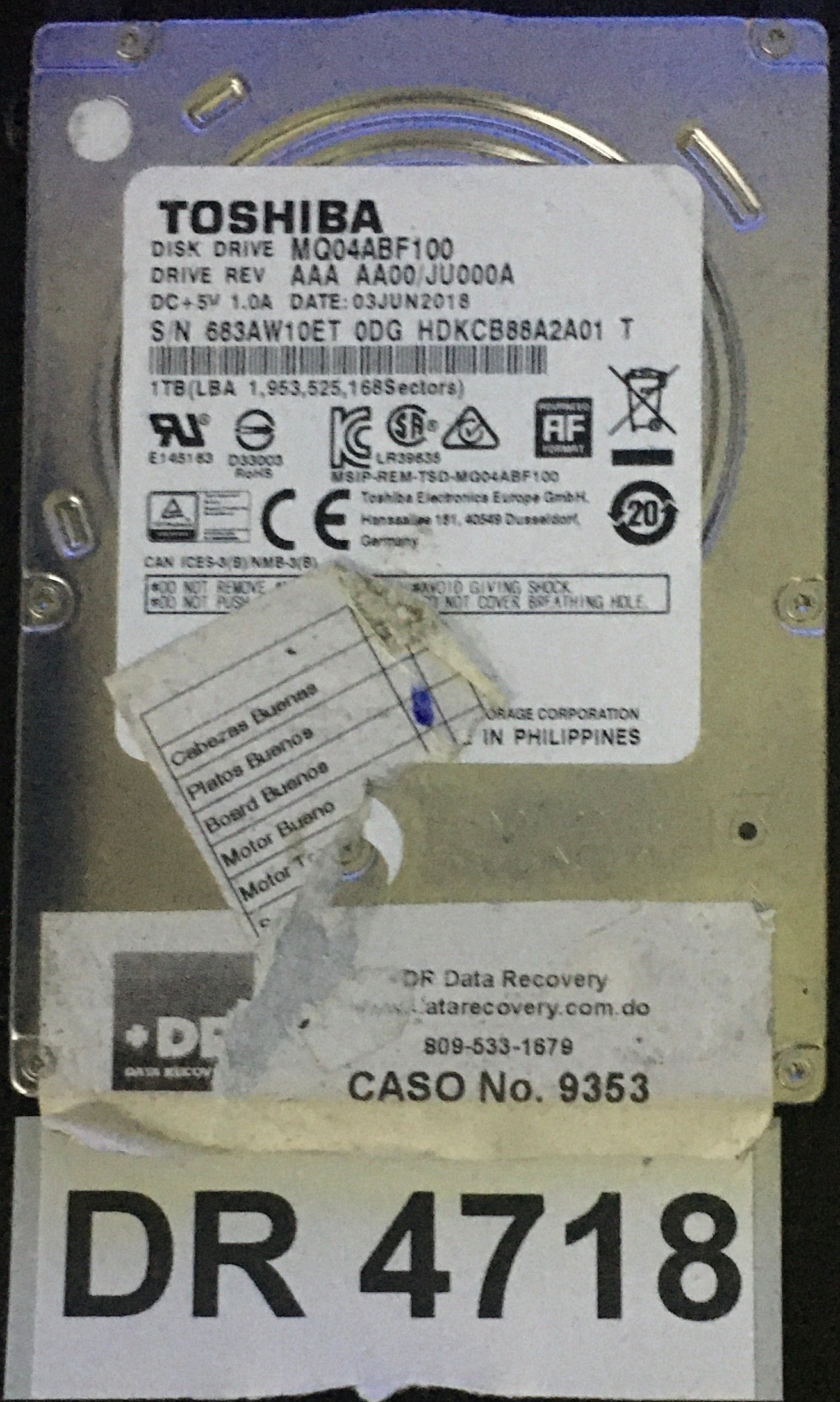 MQ04ABF100,  Serial: 683AW10ET DG HDKCB00A201,  1TB 2.5,