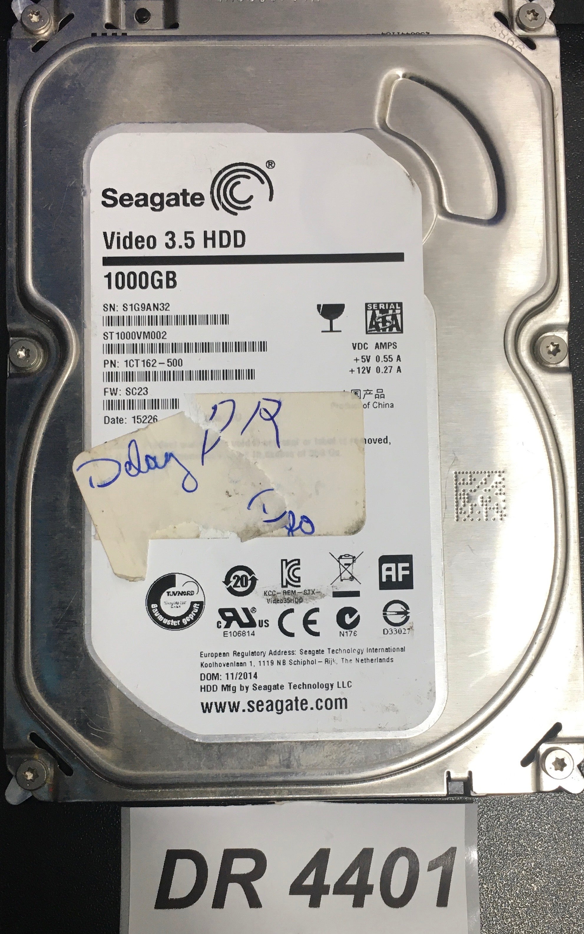 ST1000VM002 P/N:  1CT162-500  FW:SC23 Serial Number: S1G9AN32  1000GB 3.5  PCB:  100687658 REV C
