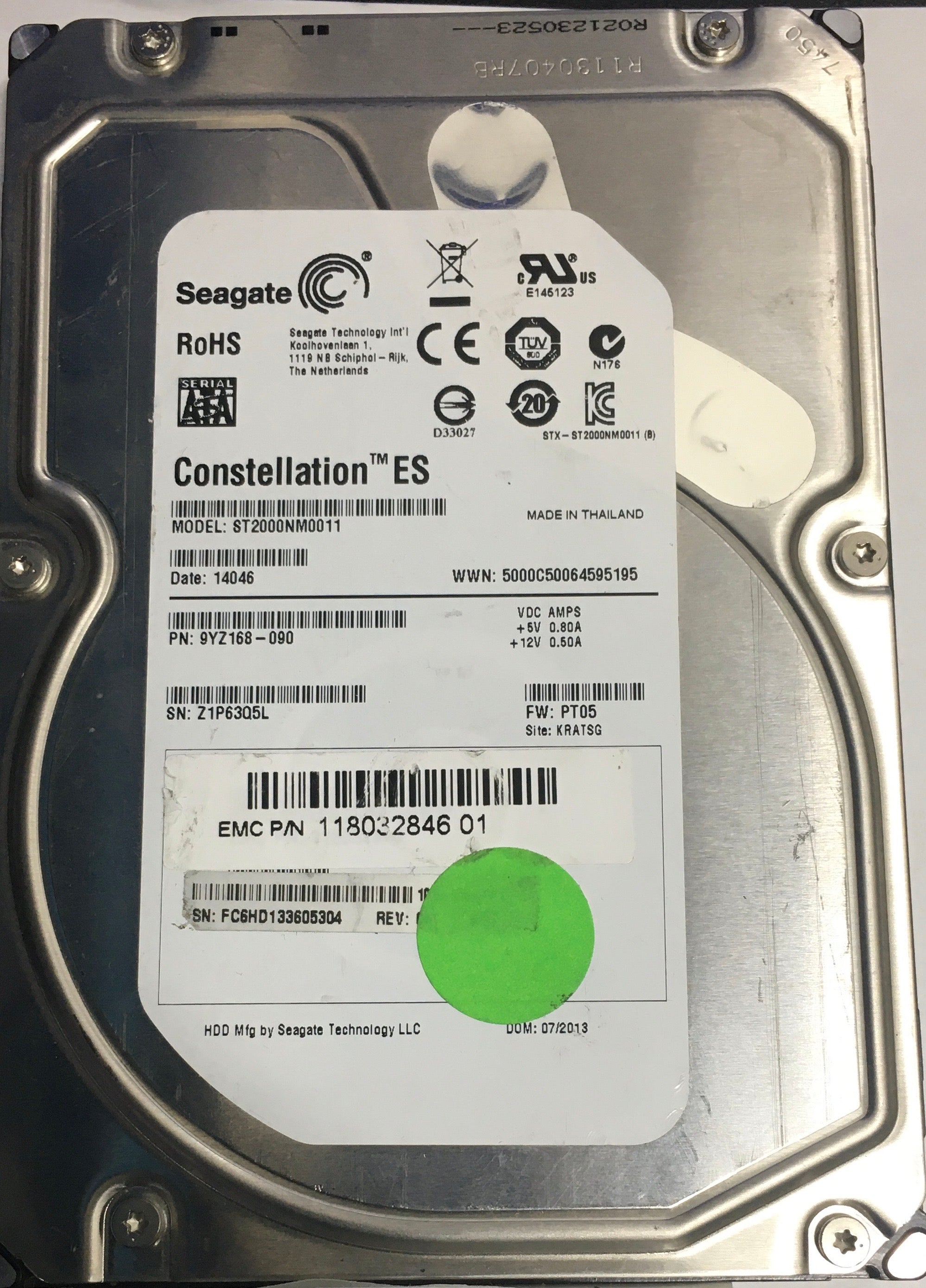 ST2000NM0011,  Serial:Z1P63Q5L,  2000GB 3.5,  PCB:- REV A