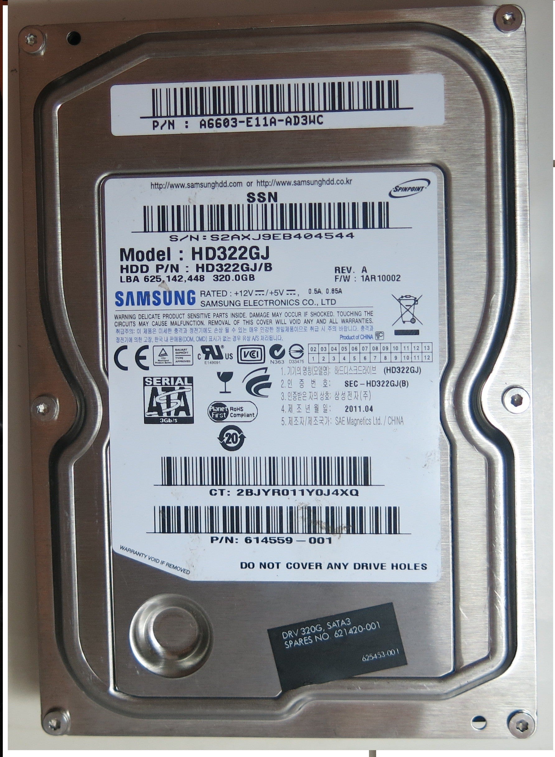 SAMSUNG BF41-00324A 00, FW S2AXJ9EB404544 1AR10002 320 GB