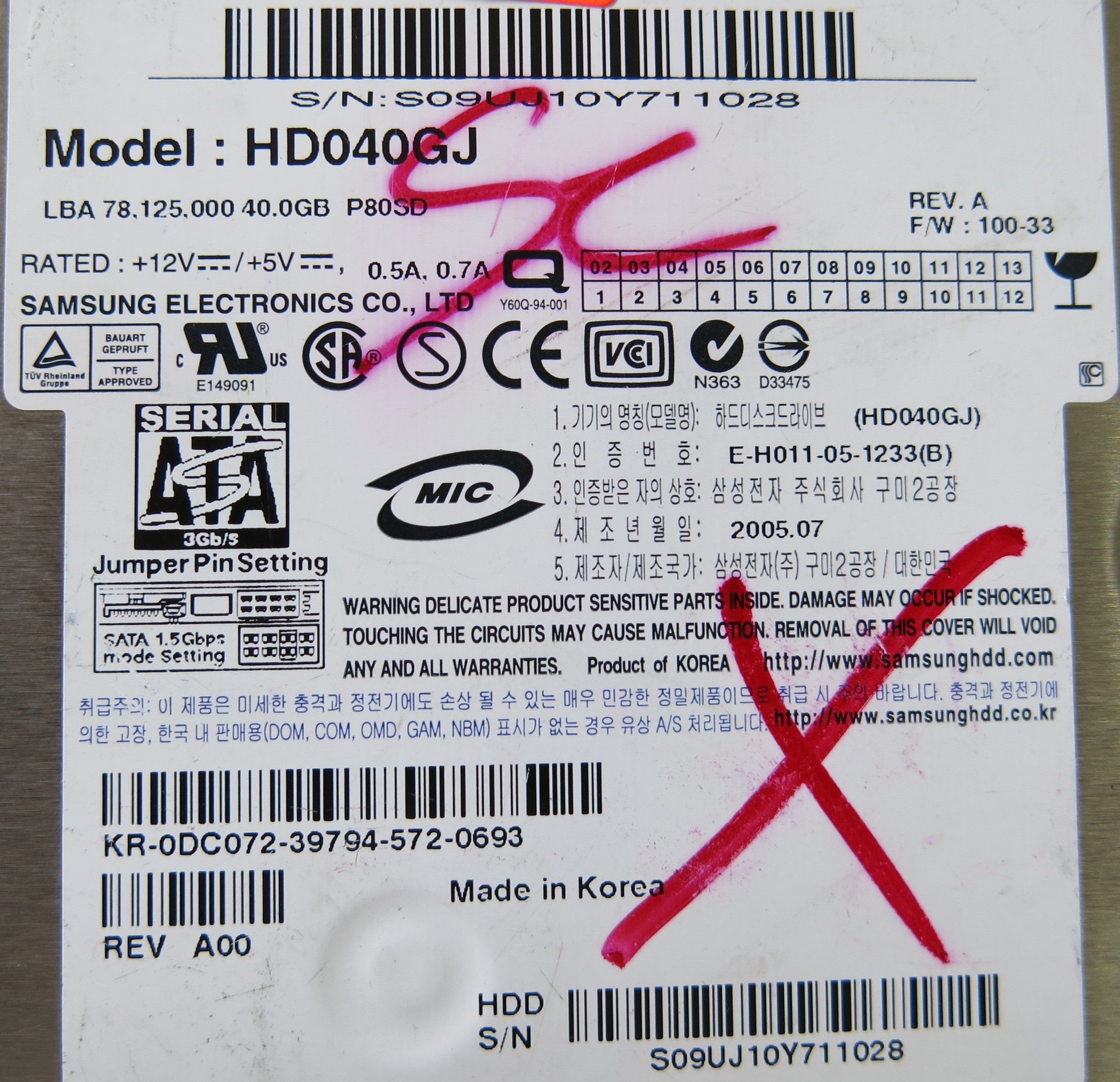 SAMSUNG HD040GJ BF41-00095A PCB