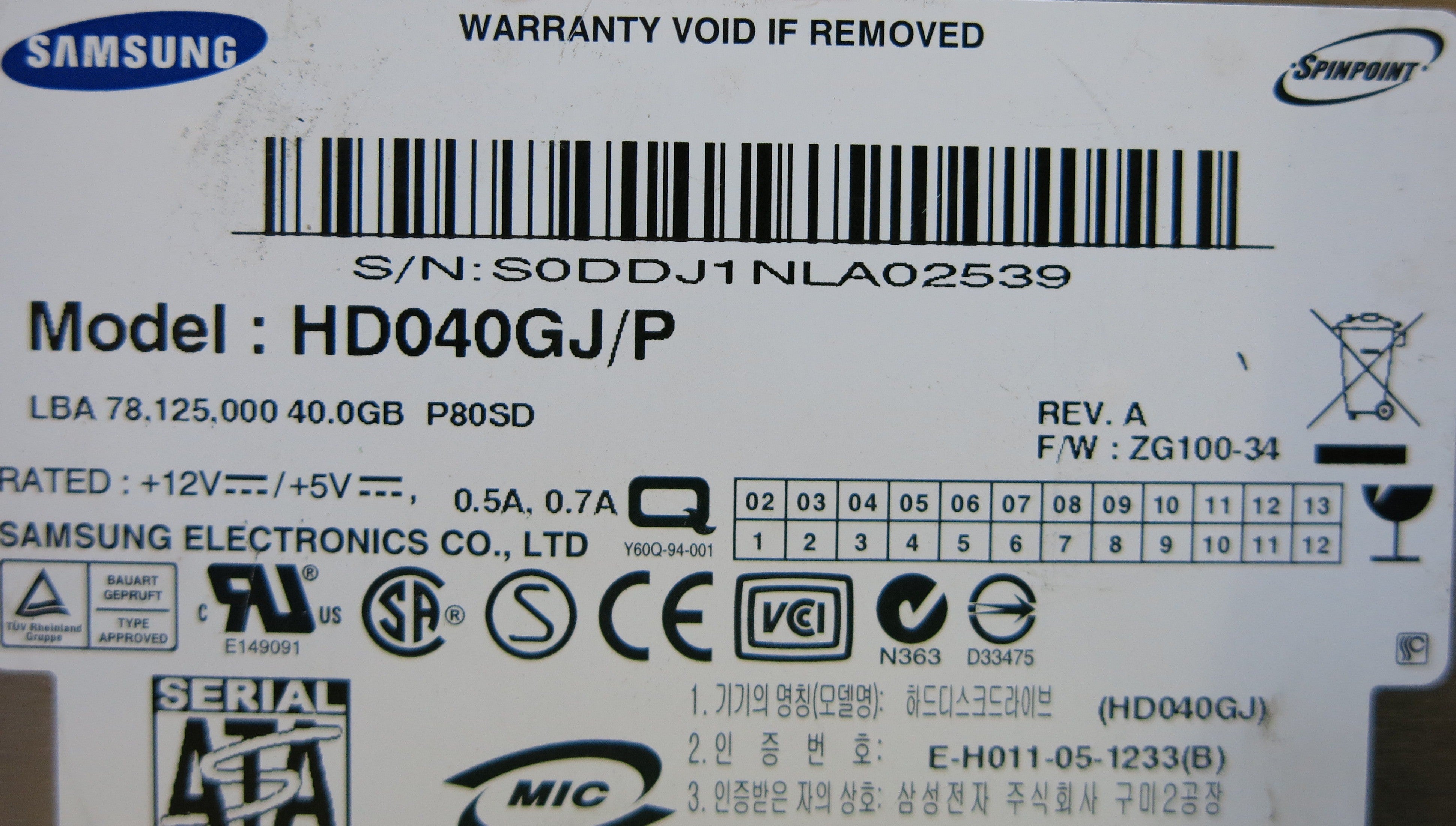 SAMSUNG HD040GJ/P BF41-00108A PCB