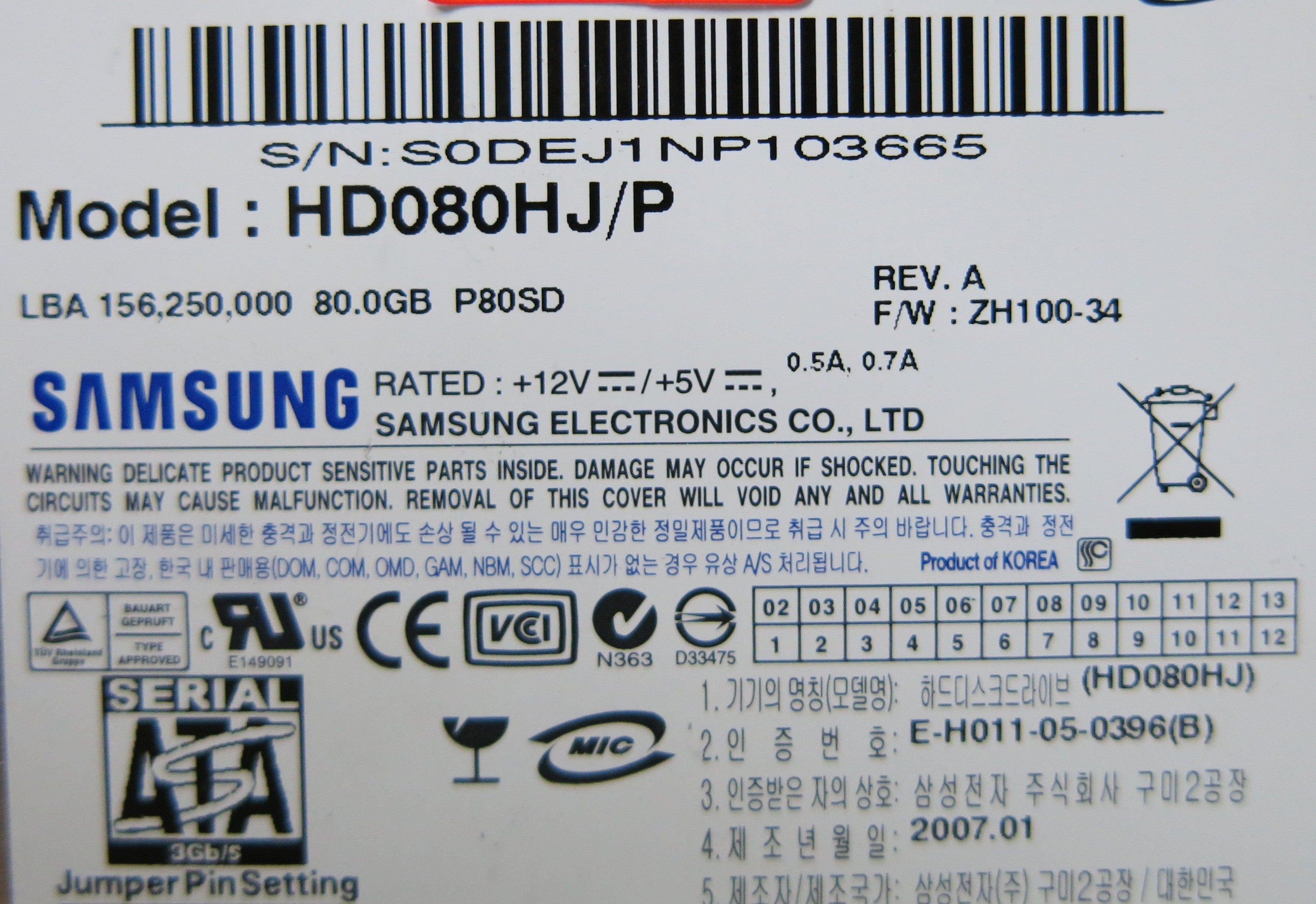 SAMSUNG HD080HJ/P BF41-00108A PCB