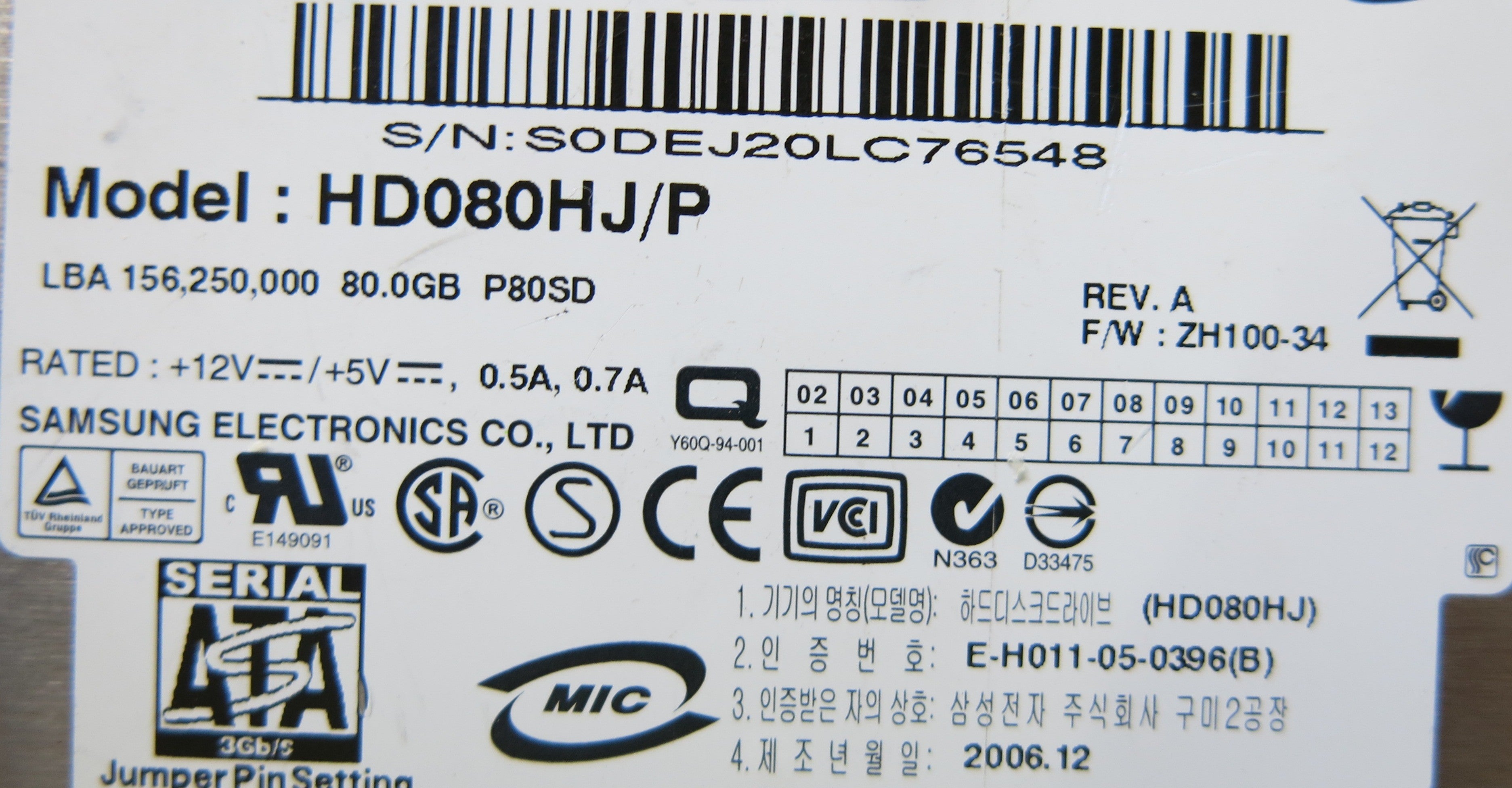 SAMSUNG HD080HJ/P BF41-00108A PCB