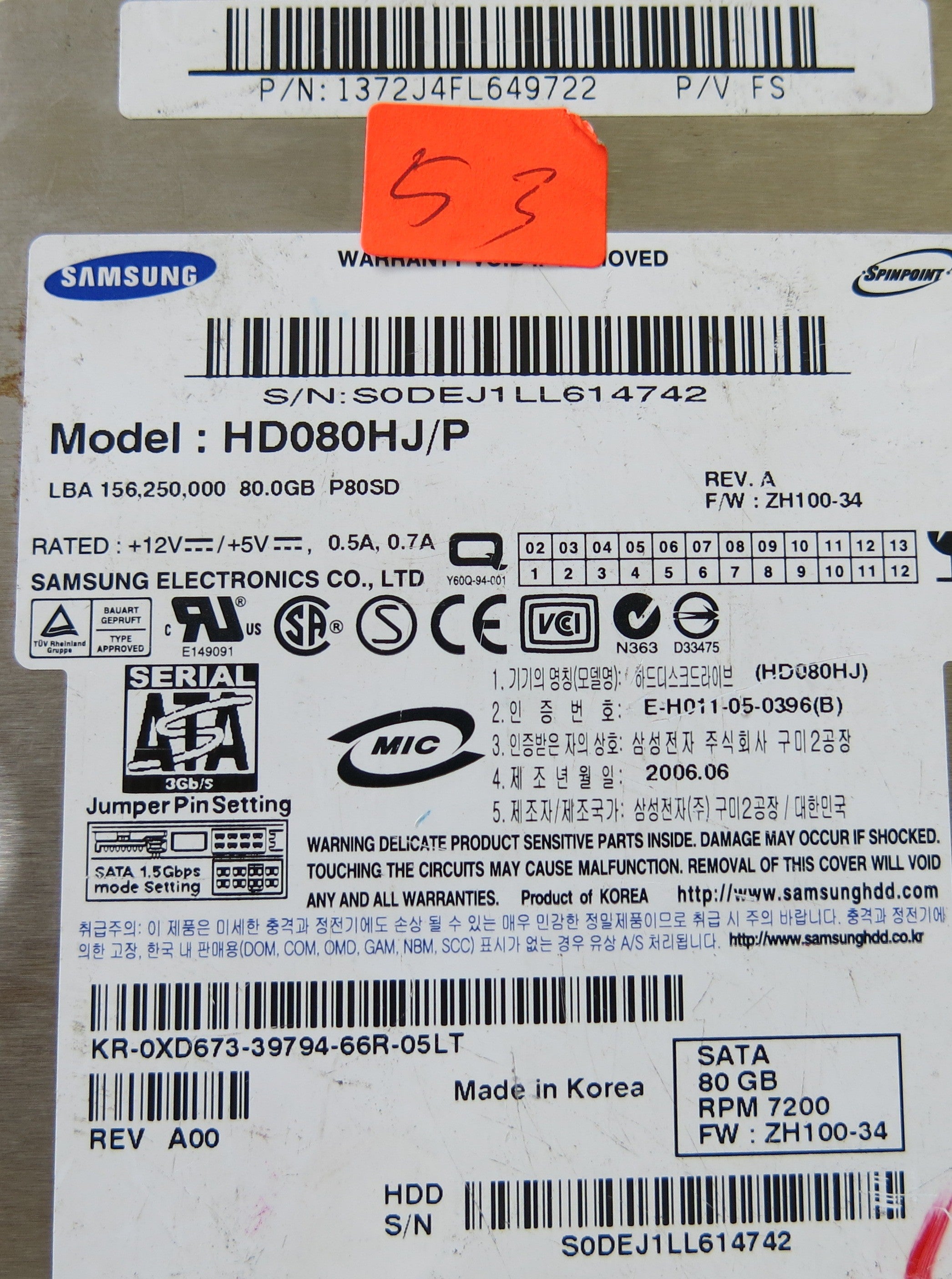 SAMSUNG HD080HJ/P BF41-00108A PCB