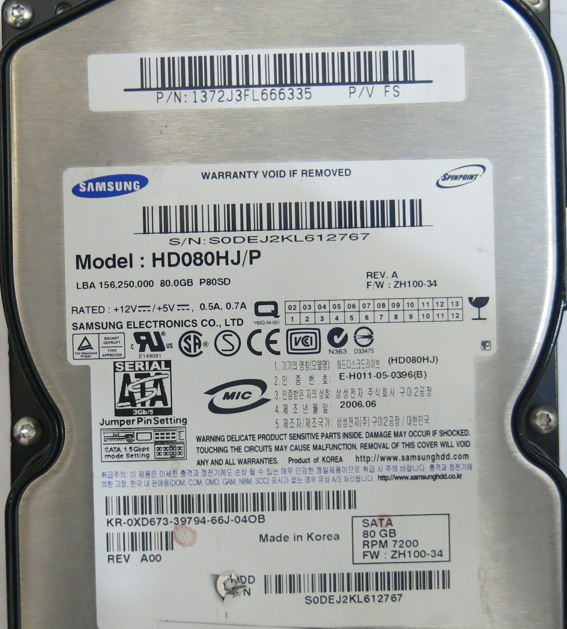 SAMSUNG HD080HJ/P PN 1372J3FL666335 BF41-00108A PCB