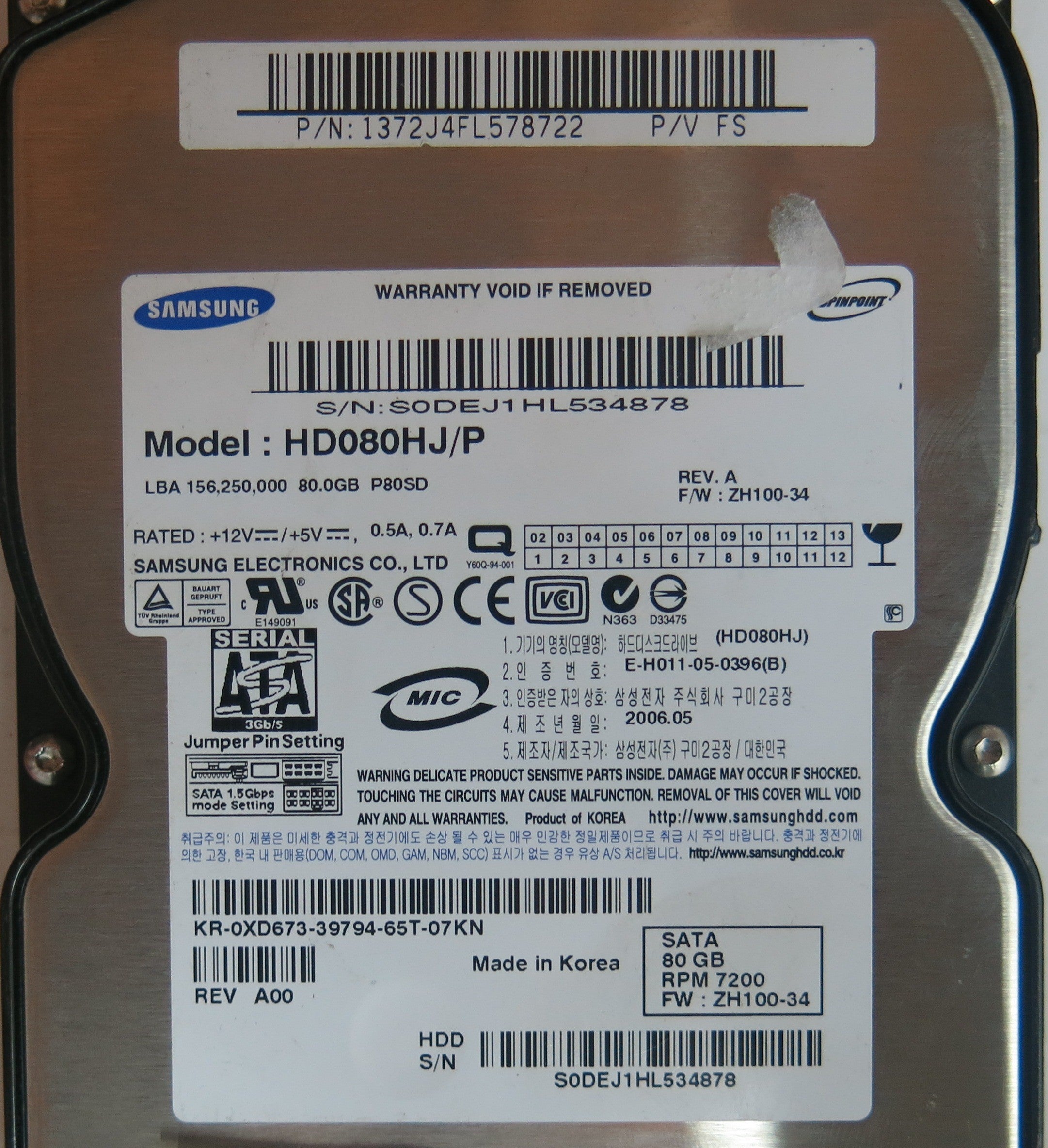 SAMSUNG HD080HJ/P, PN 1372J4FL578722 , BF41 00108A PCB