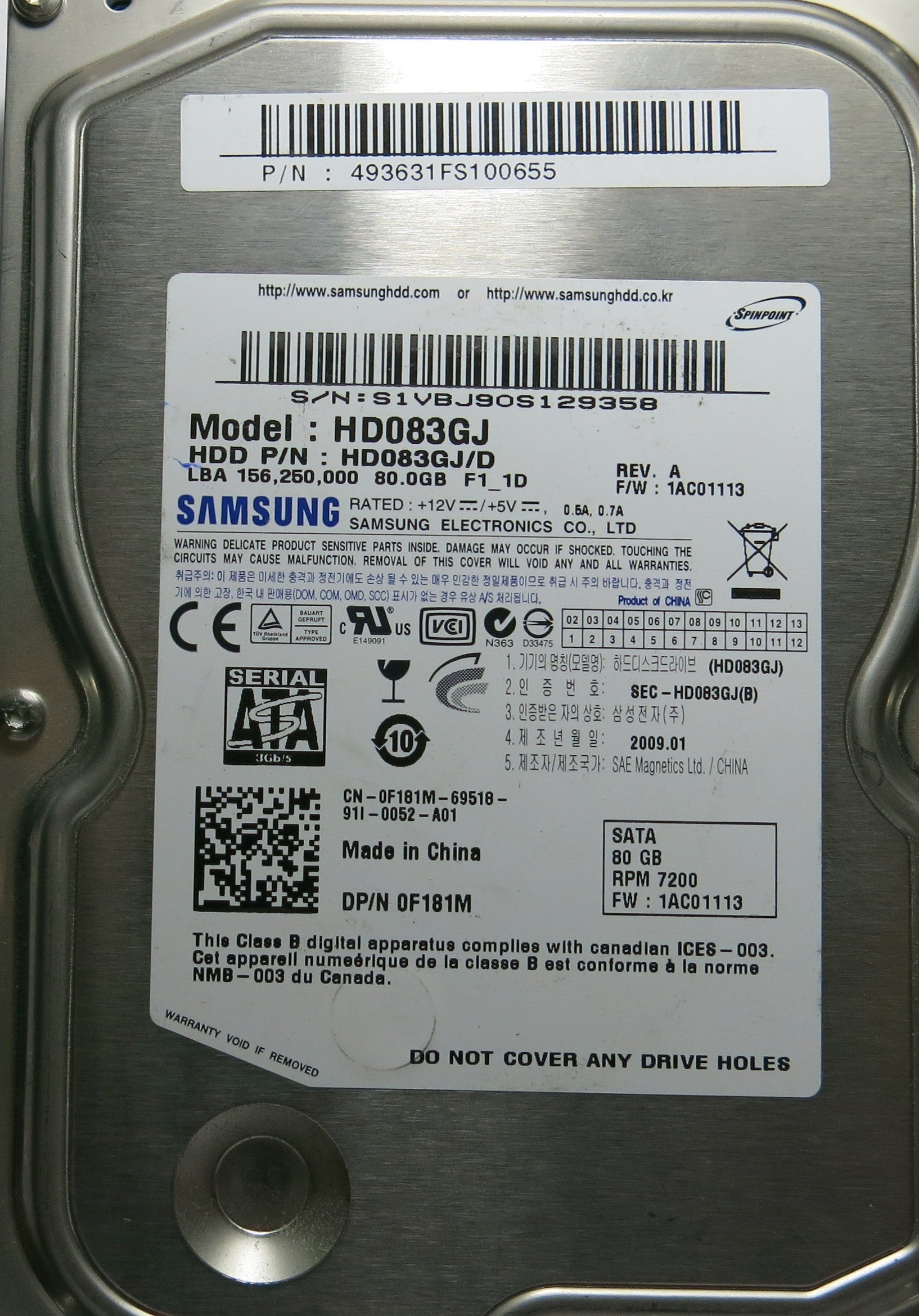 SAMSUNG HD083GJ  BF41-00204B R00 PCB FW 1AC01113