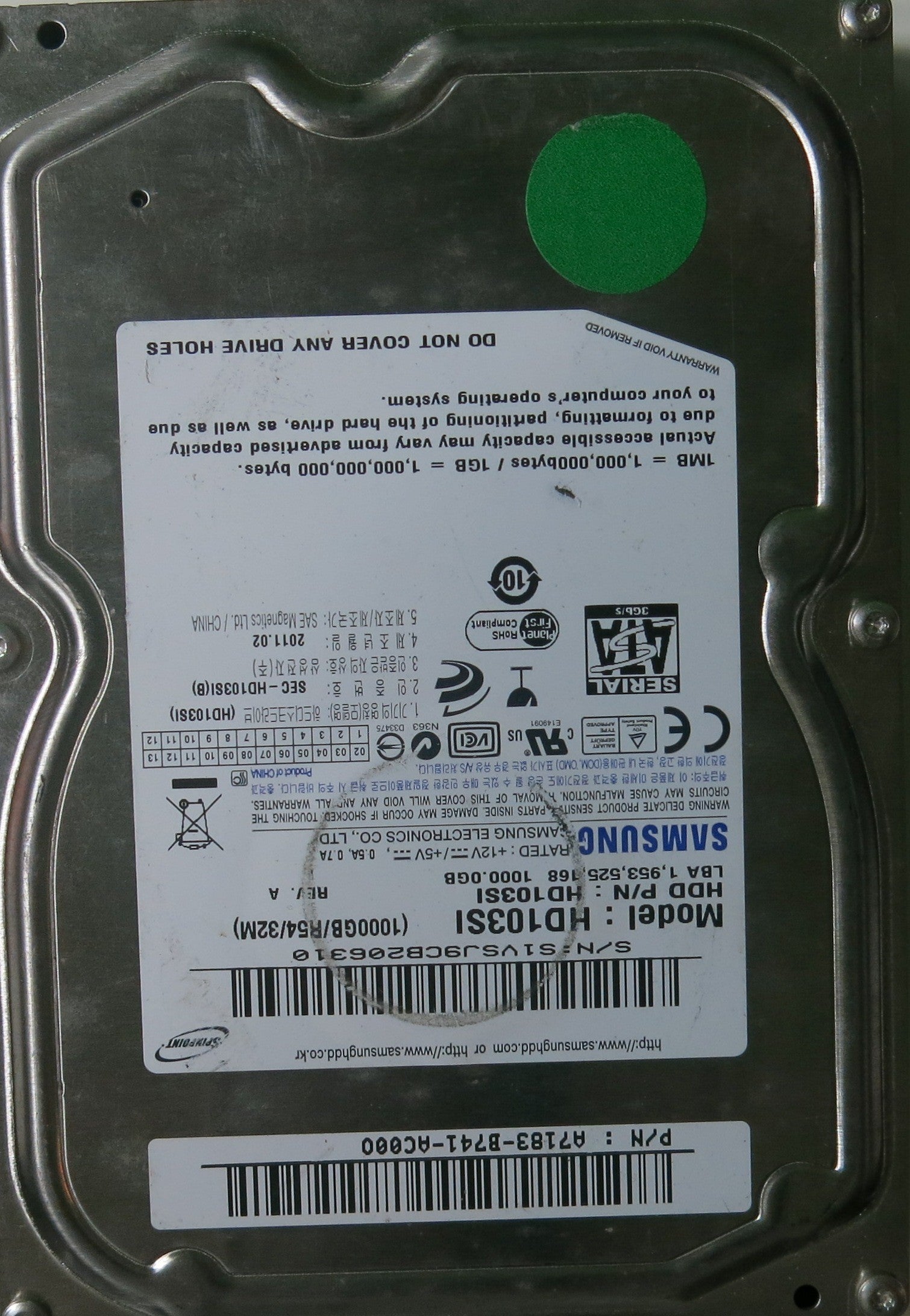 HD103SI PCB: BF41-00284A 01 SERIAL NUMBER: S1VSJ9CB206310 PN:HD103SI 1.TB