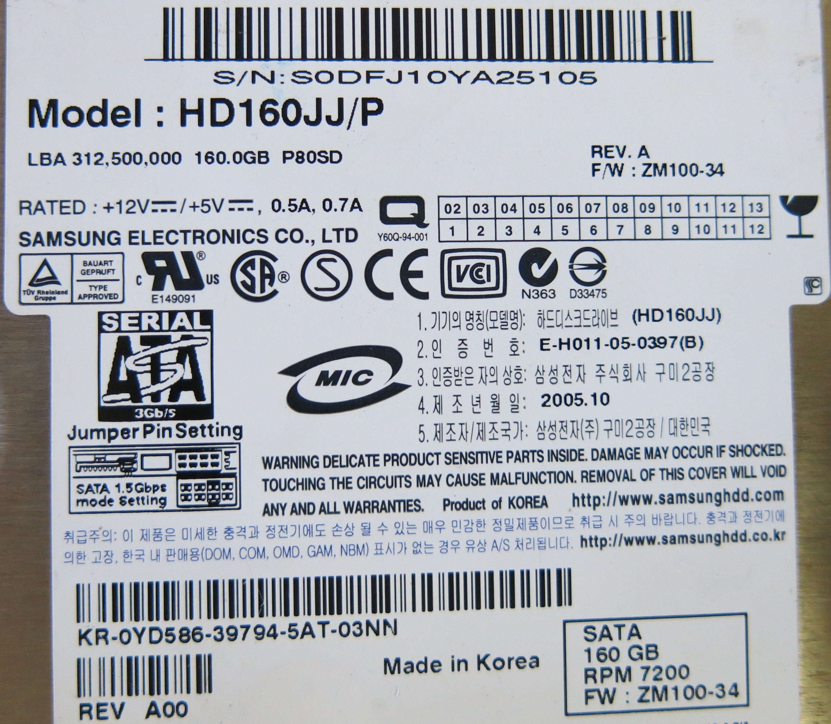 SAMSUNG HD160JJ/P BF41-00095A PCB