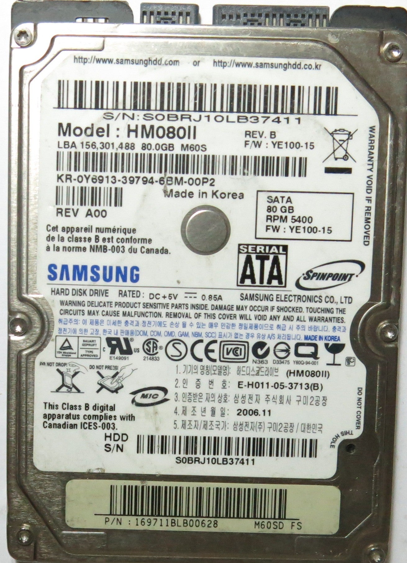 SAMSUNG HM80II PN FW YE100,15 80,GB