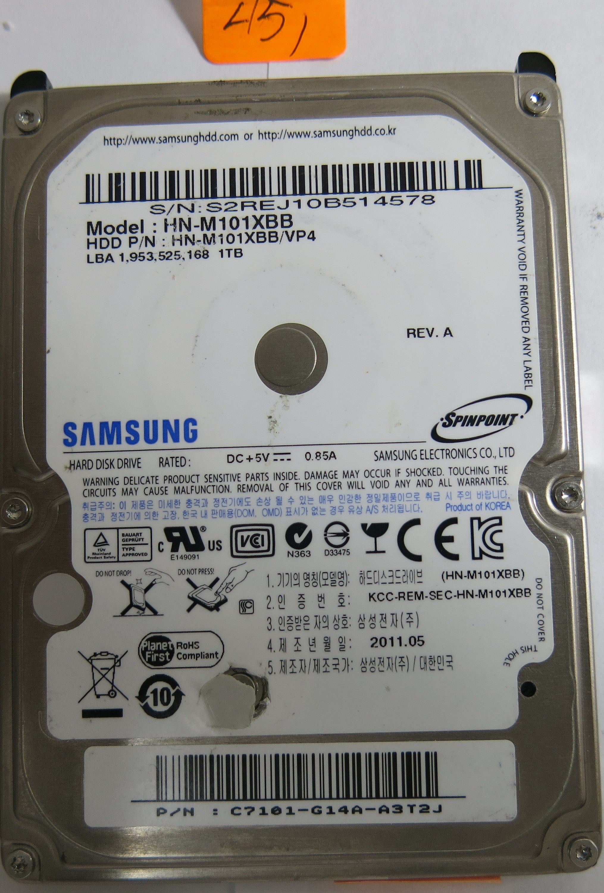 SAMSUNG HN-101XBB/VP4 P/N HN-M101XBB/VP4 BF41-00365A 00 PCB