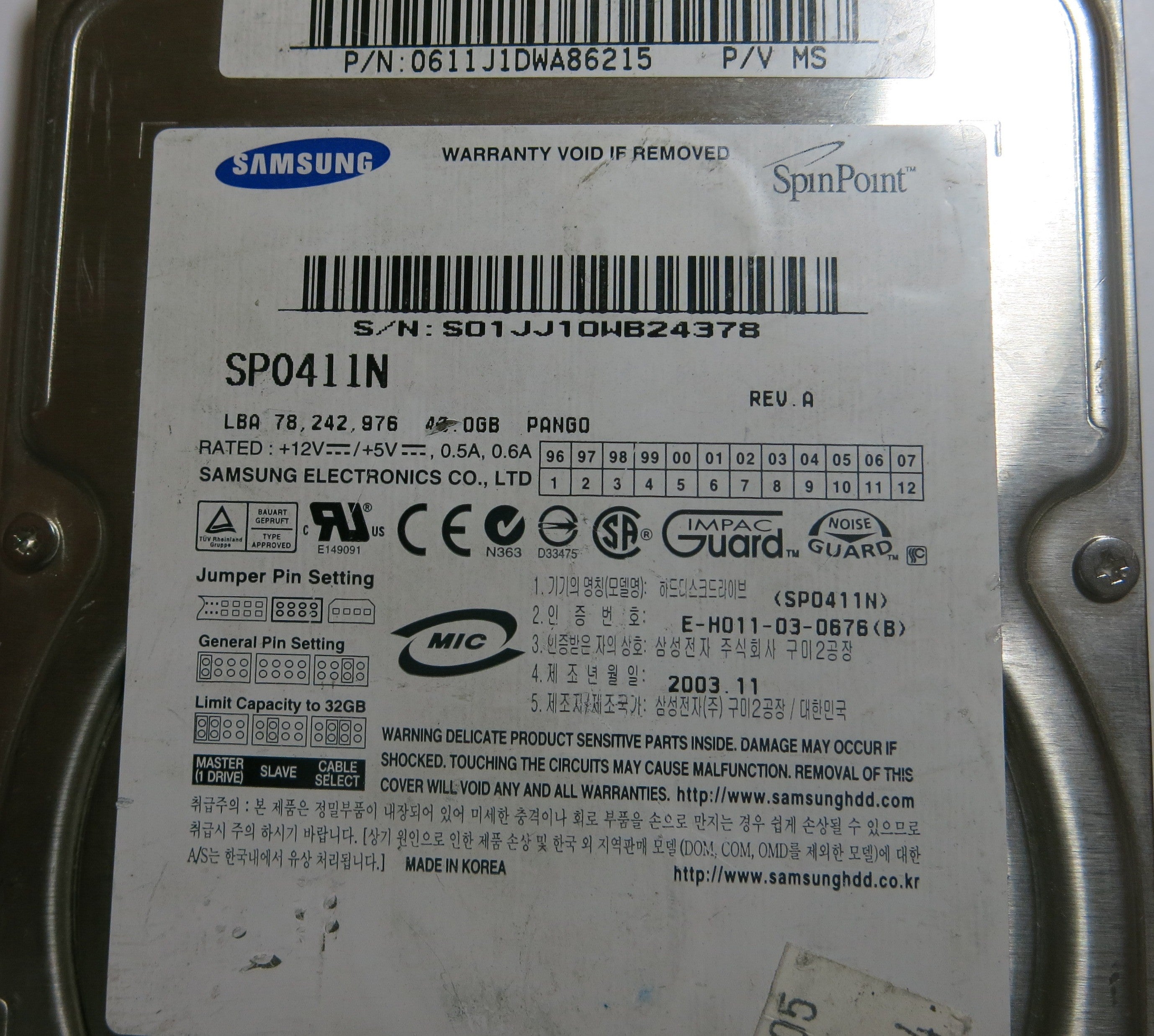 SAMSUNG SP0411N REV A 0611J1DWA86215 BF41 00068A PCB