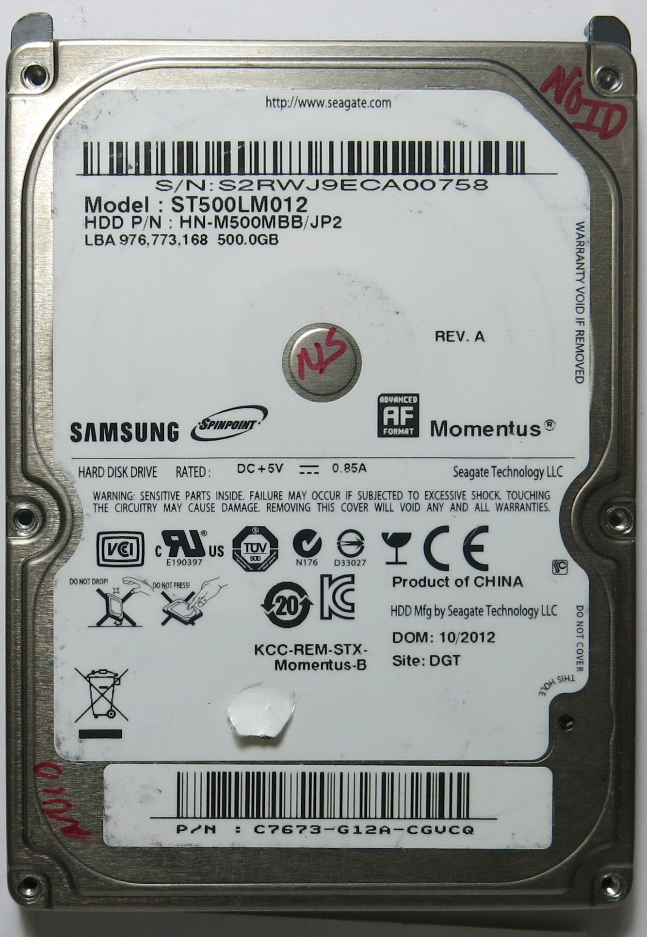 SAMSUNG ST500LM012 PN HN-M500MBB/JP2 BF41-00354A 00 PCB