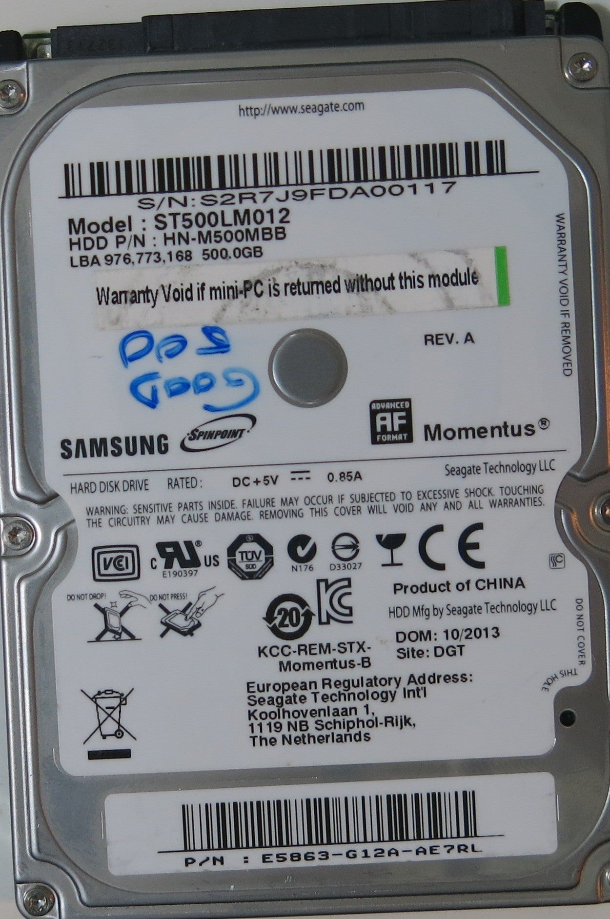 SAMSUNG ST500LM012 PN HN-M500MBBFW  500.GB