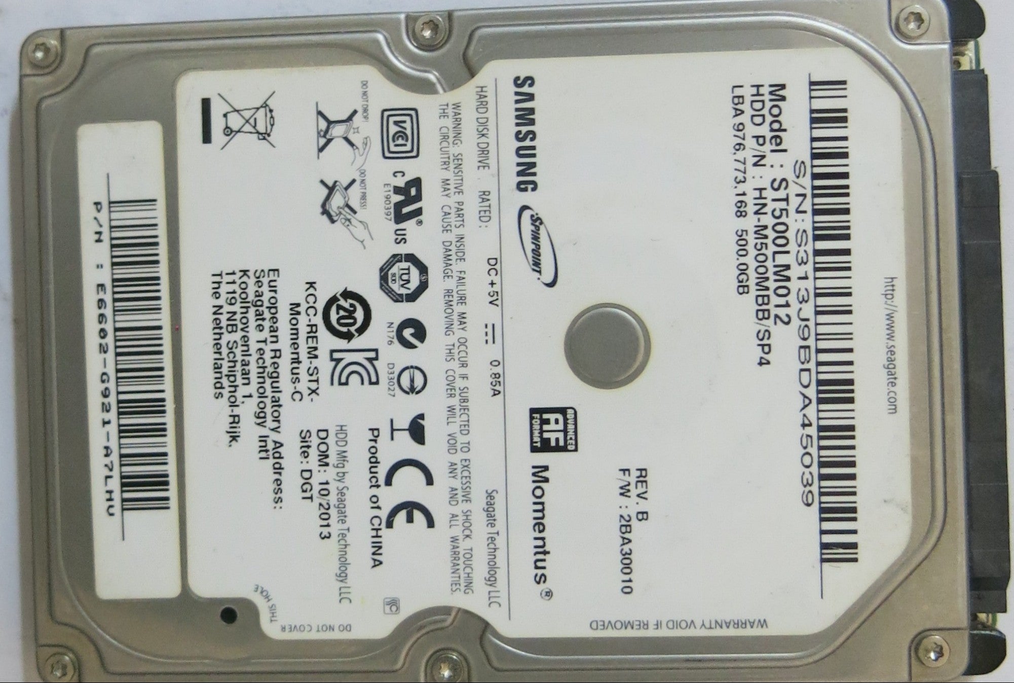 ST500LM021 , PCB: 100720903 03  , SERIAL NUMBER: S313J9BDA45039, PN HN-M500MBB/SP4, FW: 2B30010  500-GB,