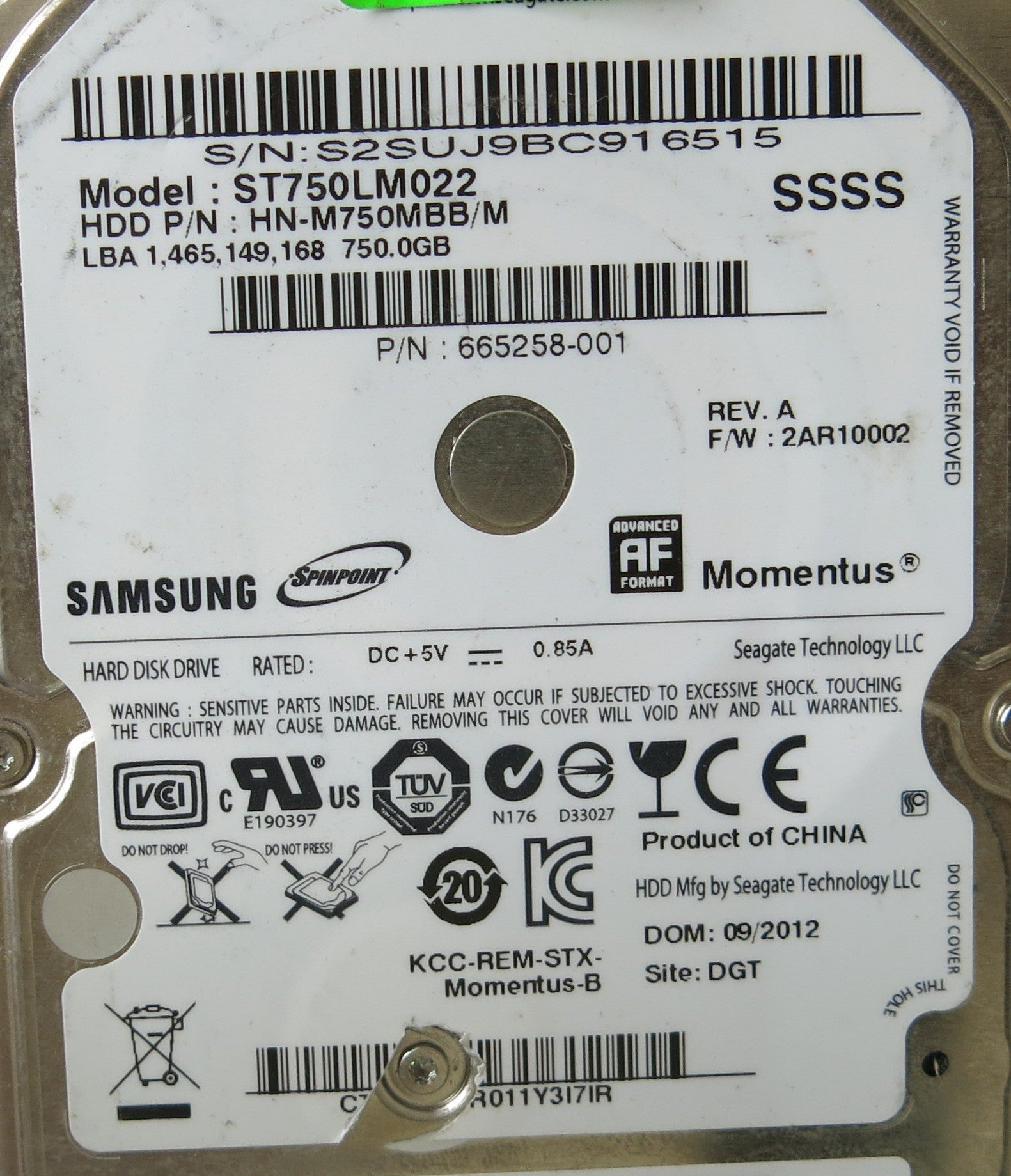SAMSUNG ST750LM022 P/N HN-M750MBB/M PCB BF41 00354A00