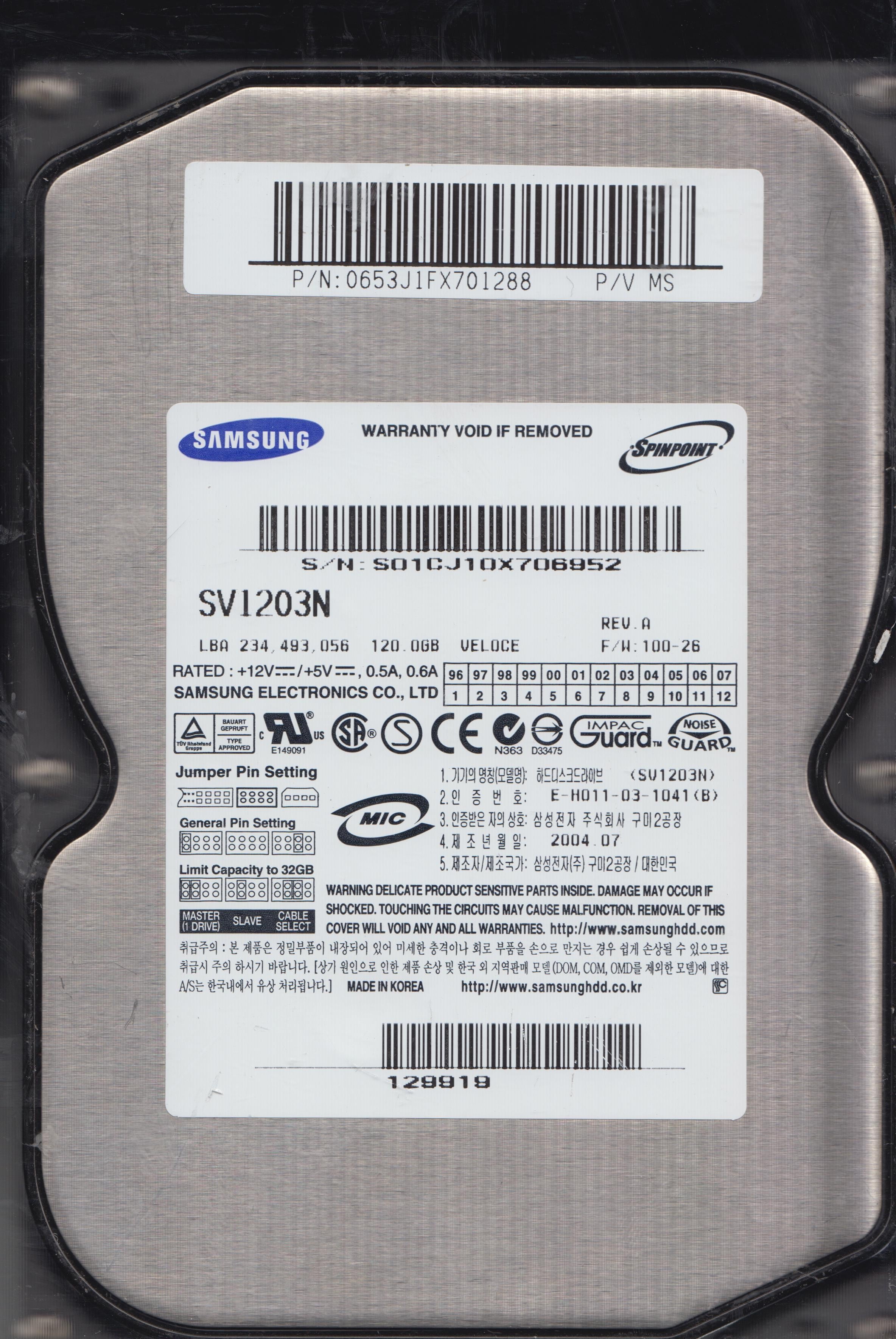 SV1203N REV A FW100-26 120GB 3.5