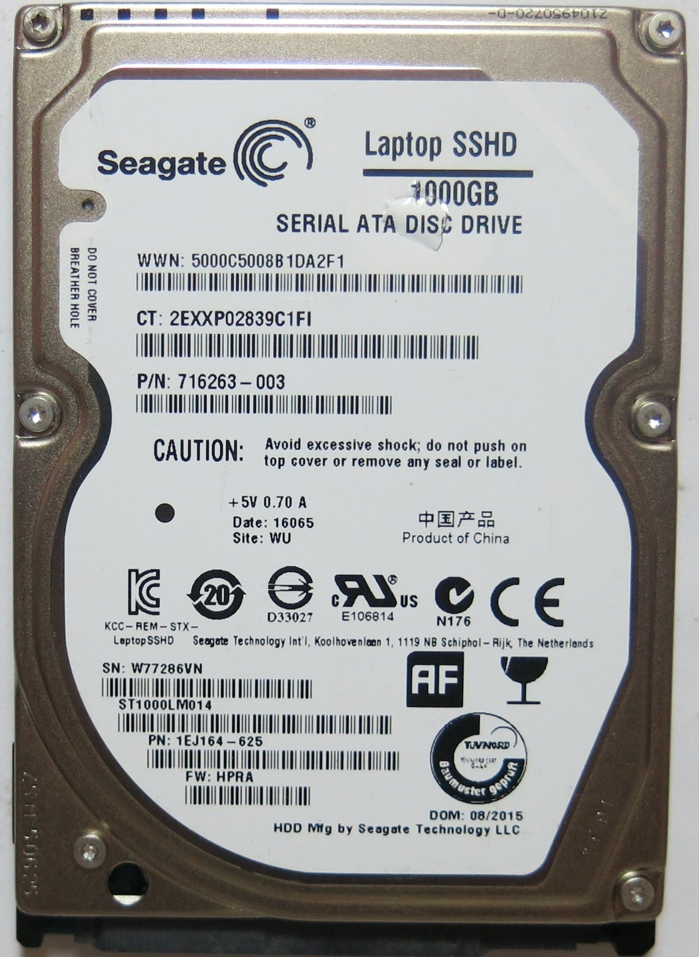 ST1000LM014, SERIAL: W77286VN, FW: HPRA, PCB: 100731589 REV A, 1000,GB,